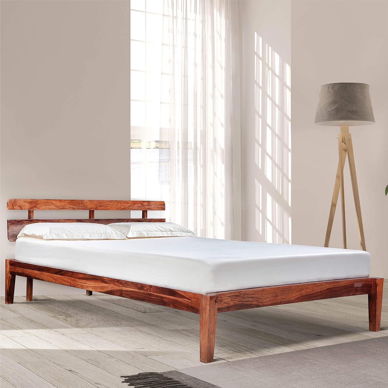 Amira Sheesham Wood bed Without Storage Bed in Honey oak finish by Rajwada - Rajwada Furnish