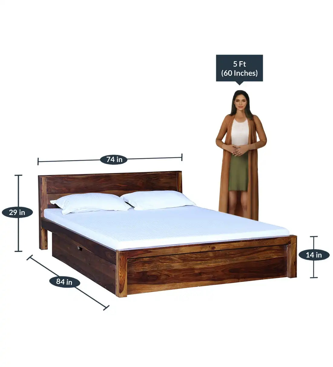 Acro Solid Wood Storage Beds with Drawer