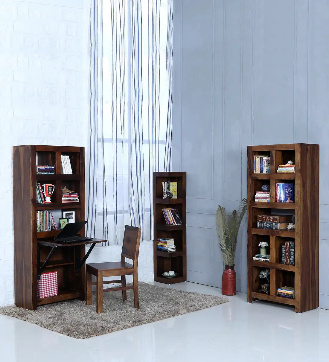 Acro Solid Sheesham Wood Book Shelf with Study Tables