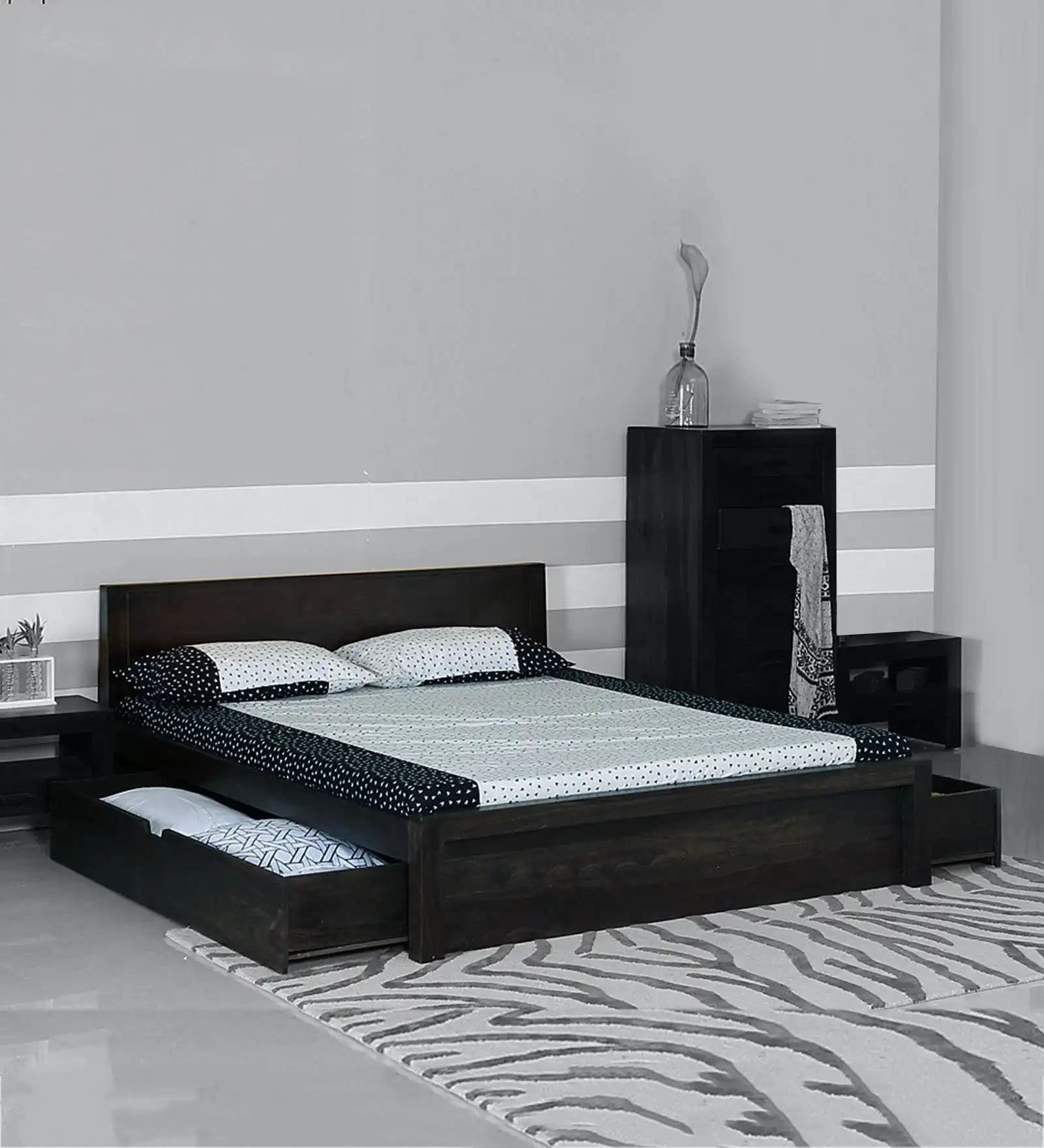 Acro Solid Wood Storage Beds with Drawer