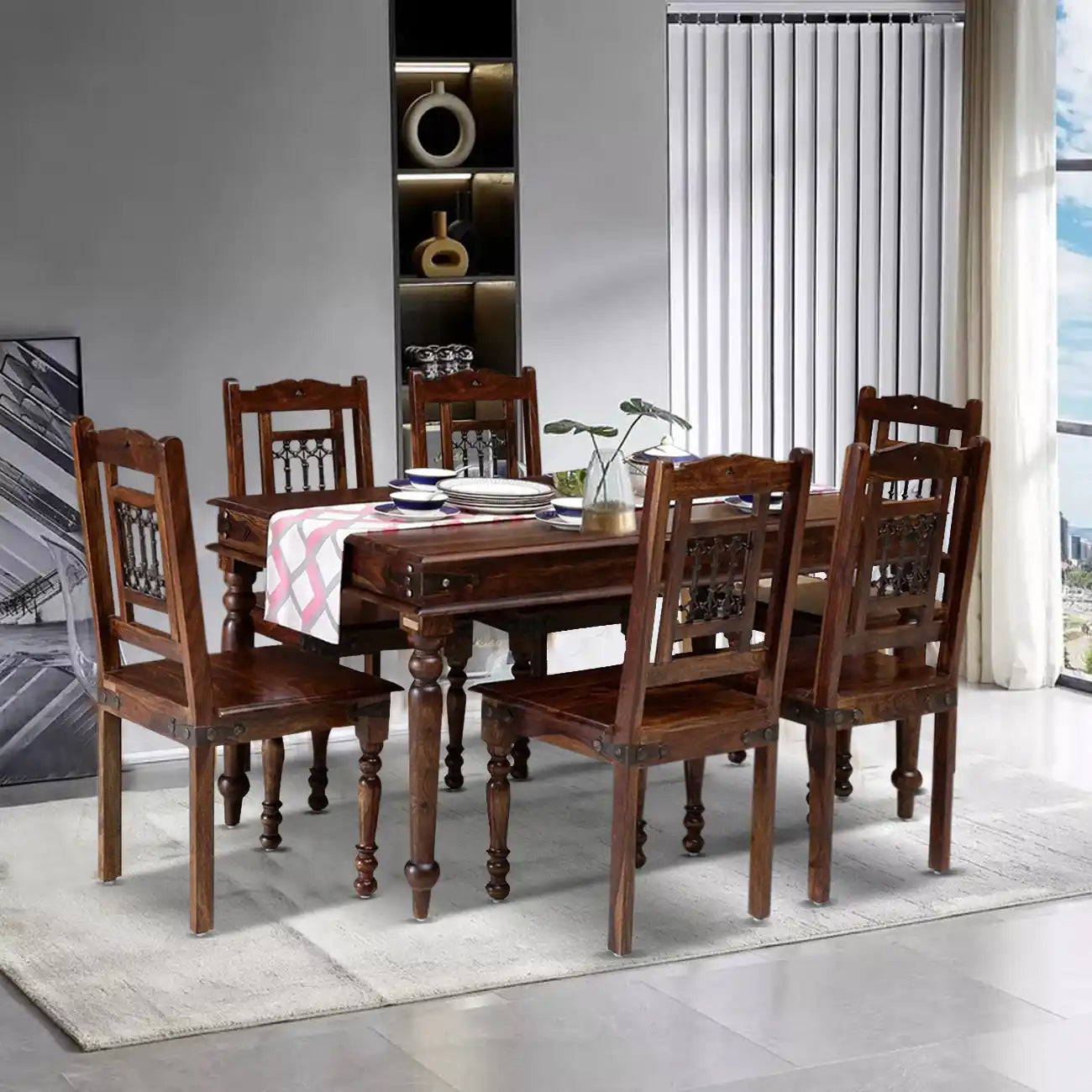 Alford Solid Wood Sheesham 6 Seater Dining Table Sets