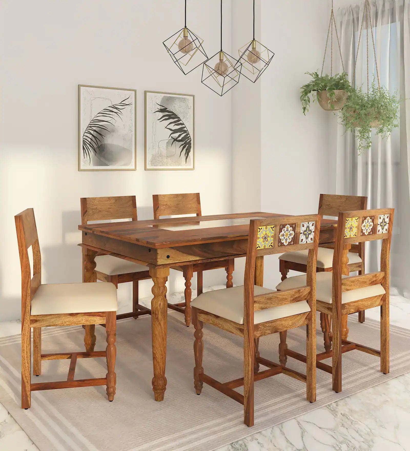 Anamika Solid Wood 6 Seater Dining Sets With Cushioned Chair