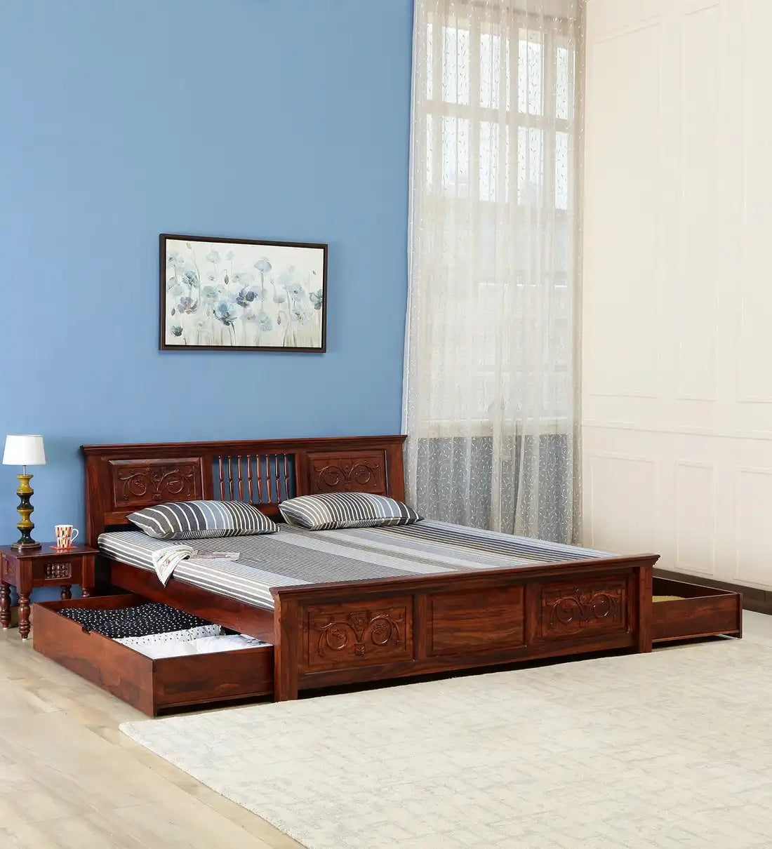 Devanti Traditional Solid Wood King Size Storage Beds