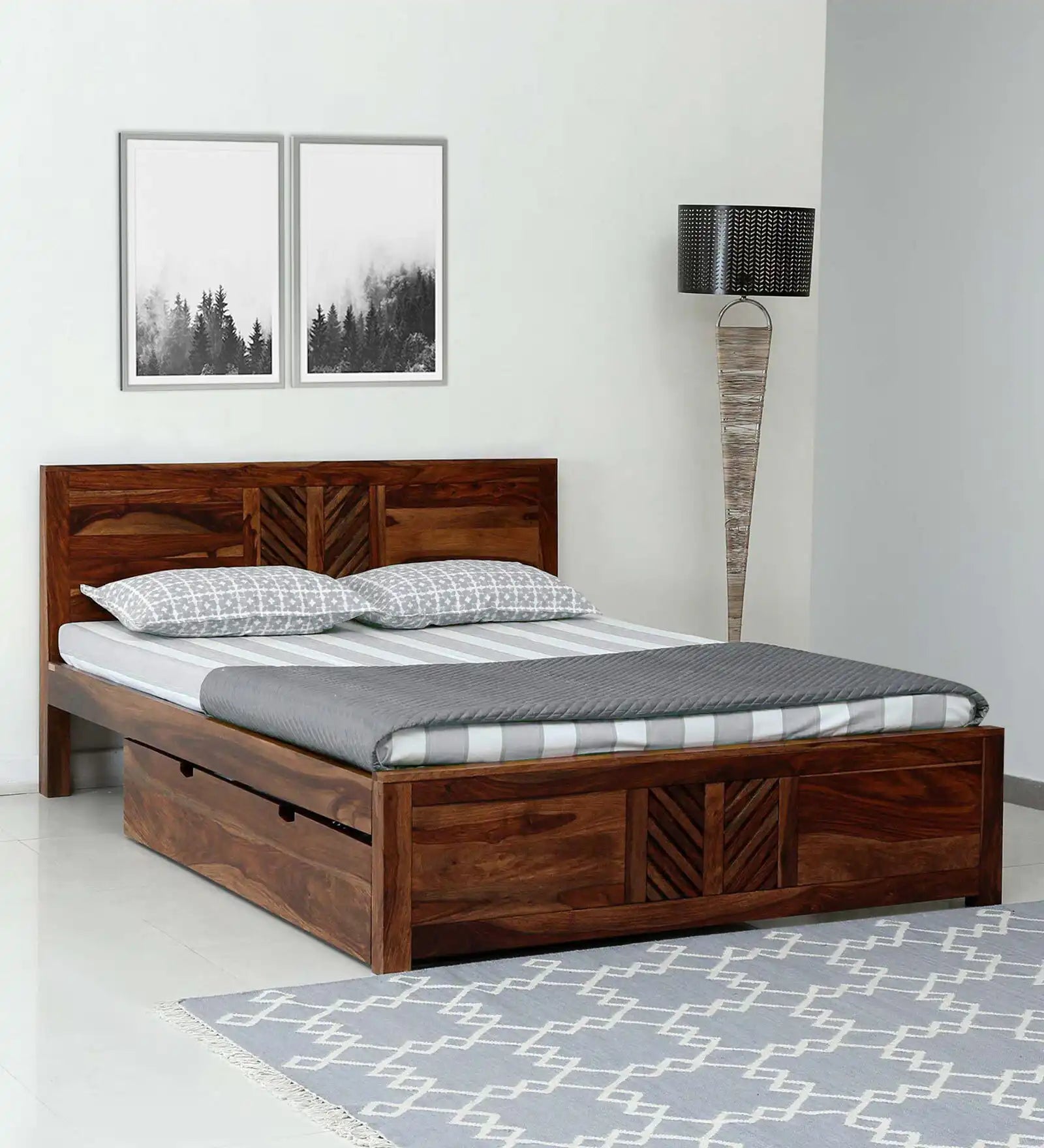 Elista Sheesham Wood Storage Beds With Drawer