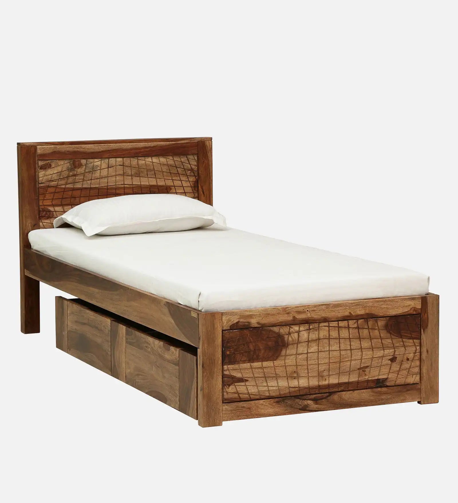 Harmonia Sheesham Wood Single Bed With Storage