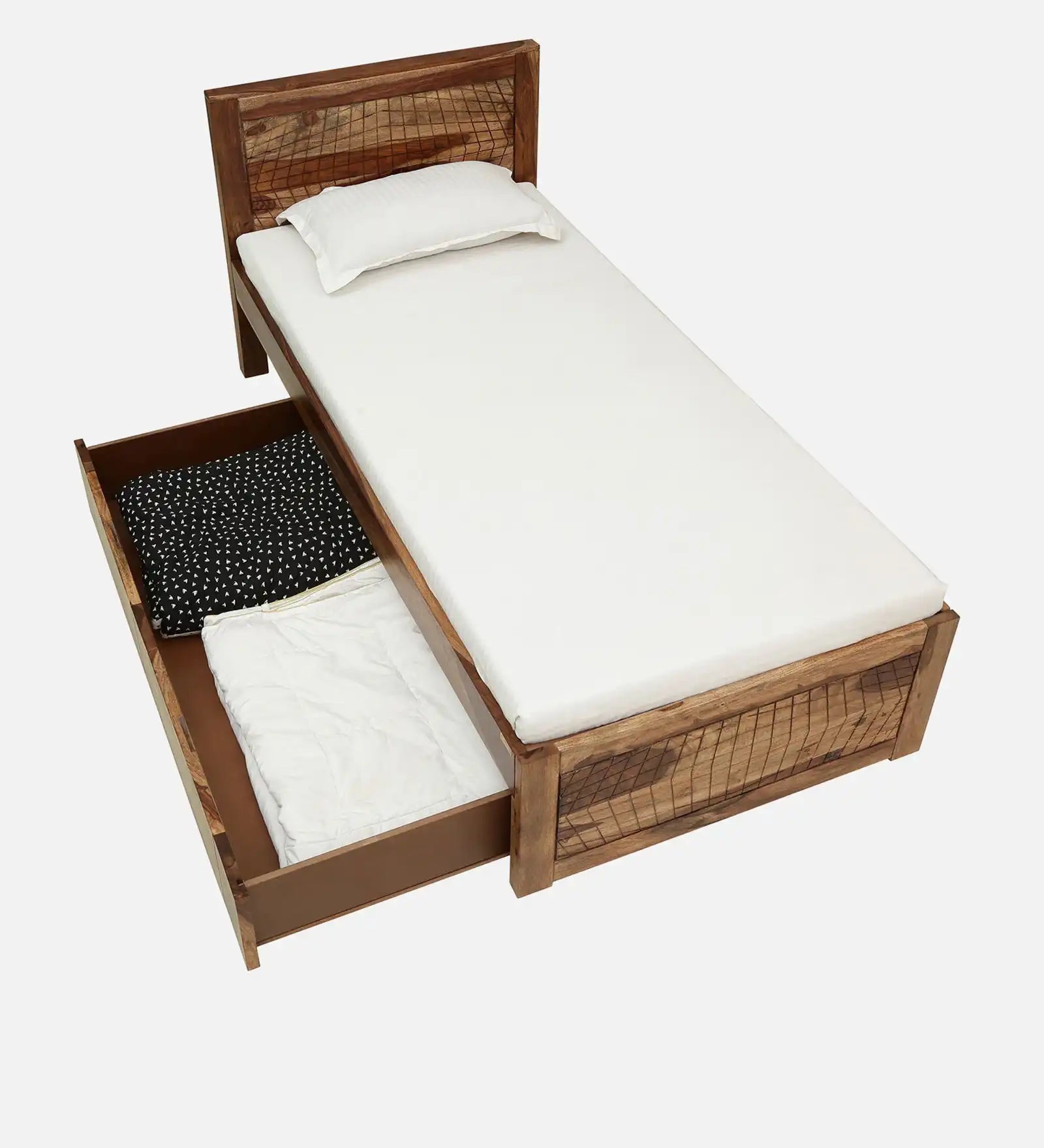 Harmonia Sheesham Wood Single Bed With Storage