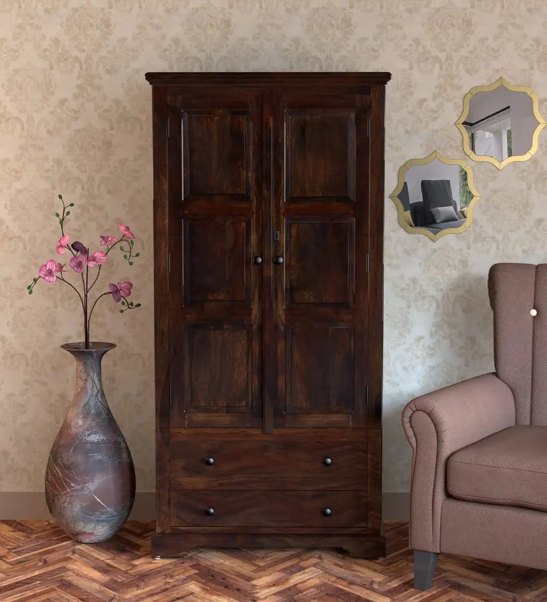 Kanishka Solid Sheesham Wood Wardrobe with Drawers