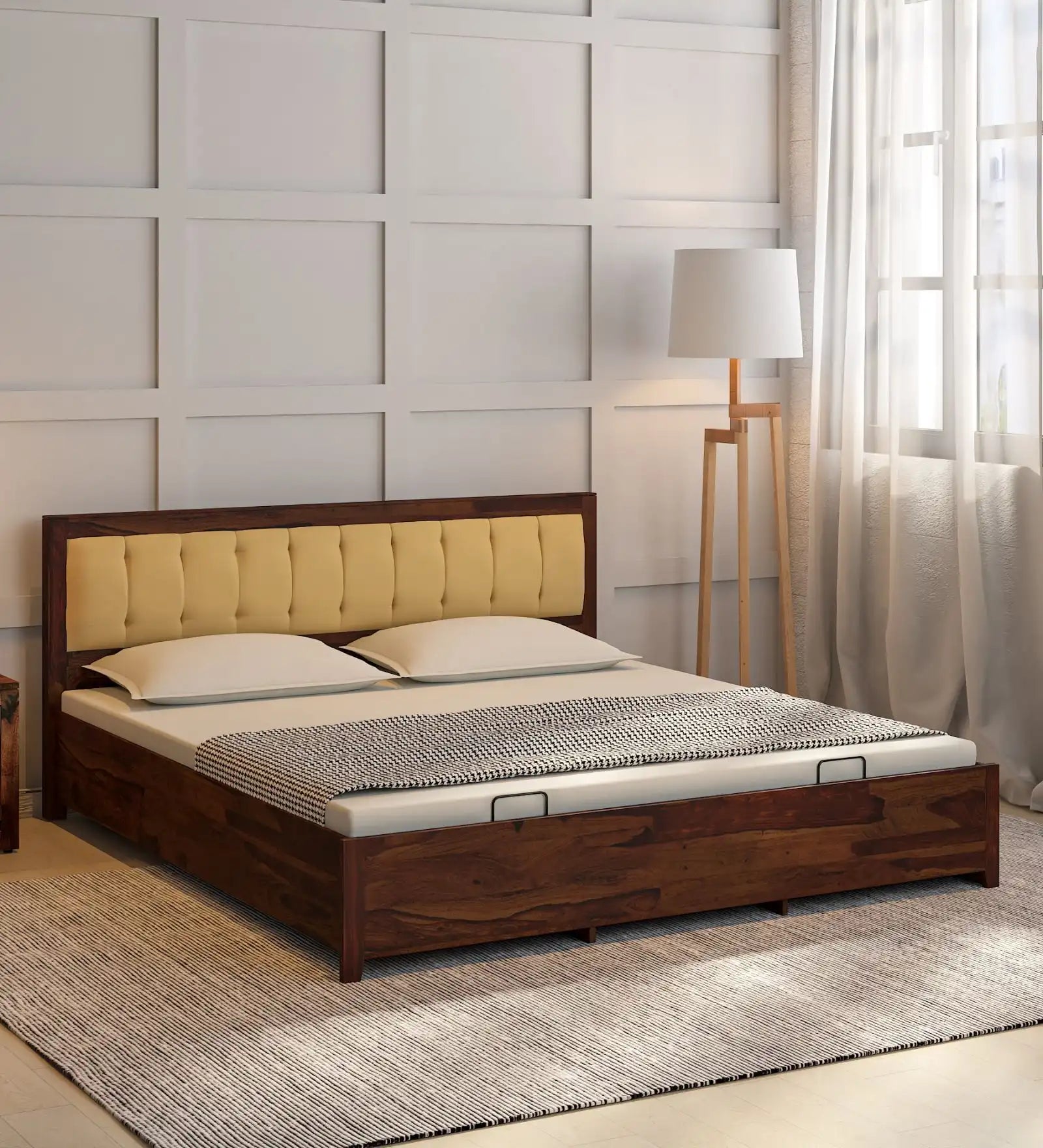 Lucia Sheesham Wood Hydraulic Storage Beds