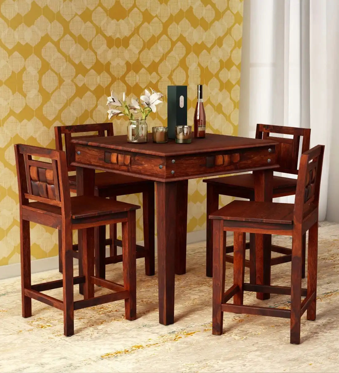 Niware Solid Wood 4 Seater Bar Dining Table Sets