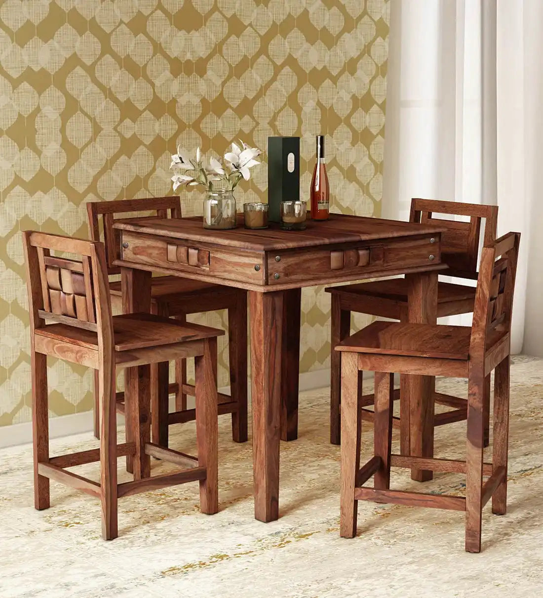 Niware Solid Wood 4 Seater Bar Dining Table Sets