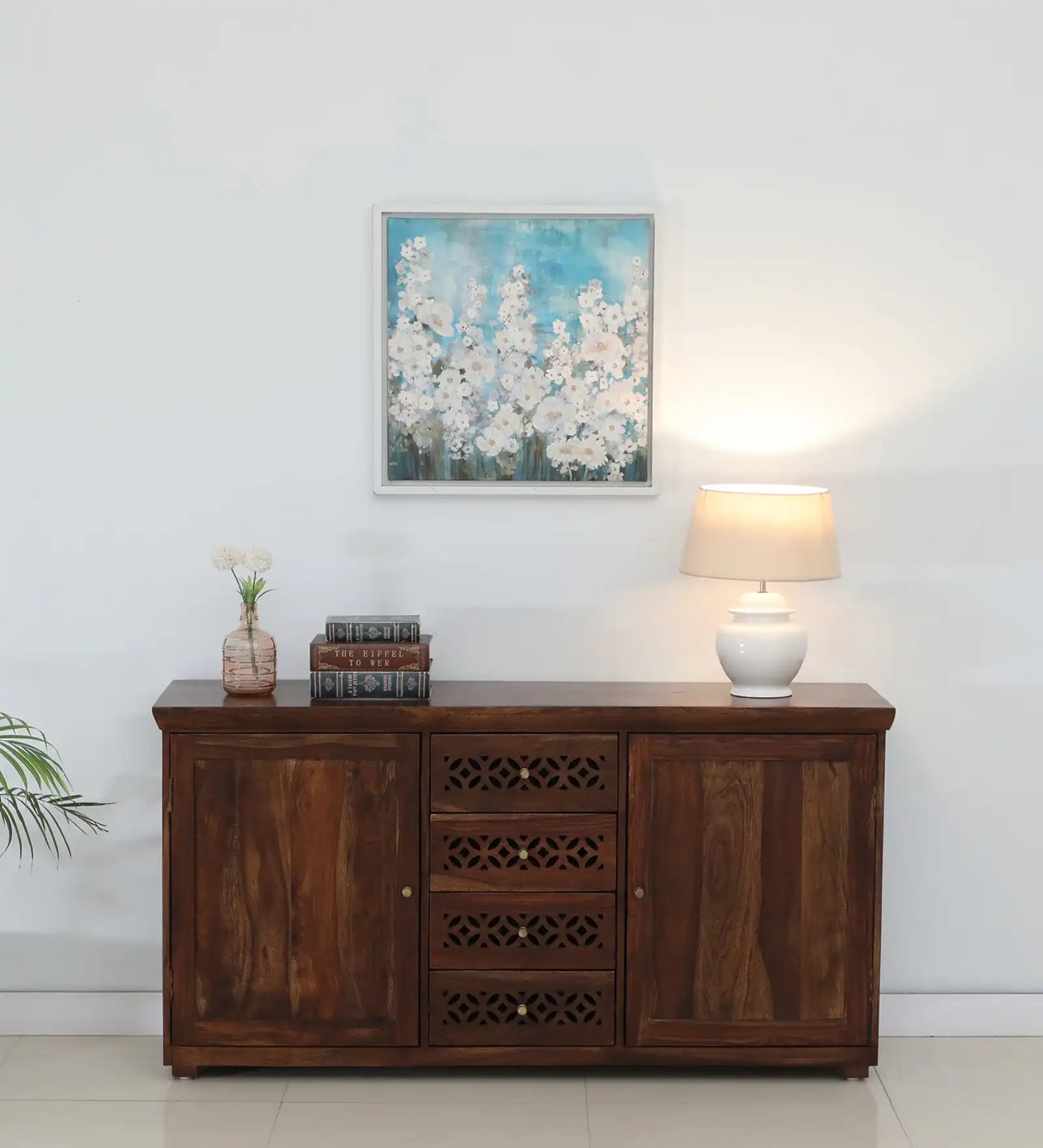 Penza Solid Wood Sideboard In Honey Oak Finish By Rajwada