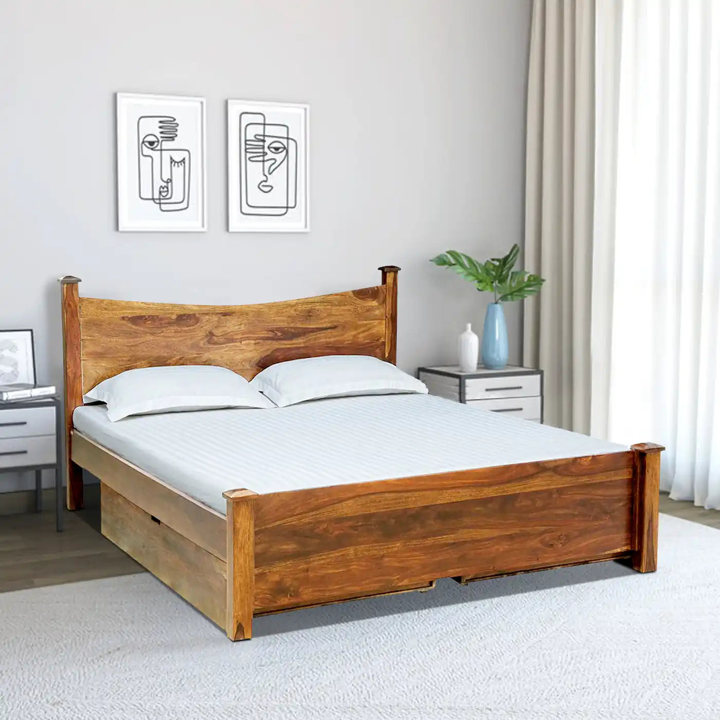 Polo Solid Sheesham Wood Storage Beds