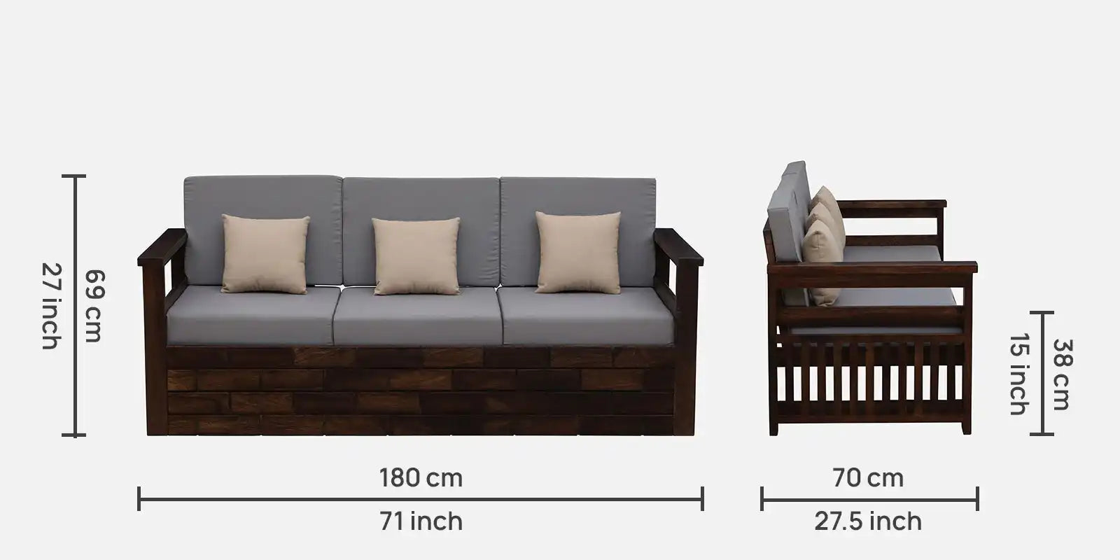 Capri Solid Wood 3 Seater Sofa cum Bed