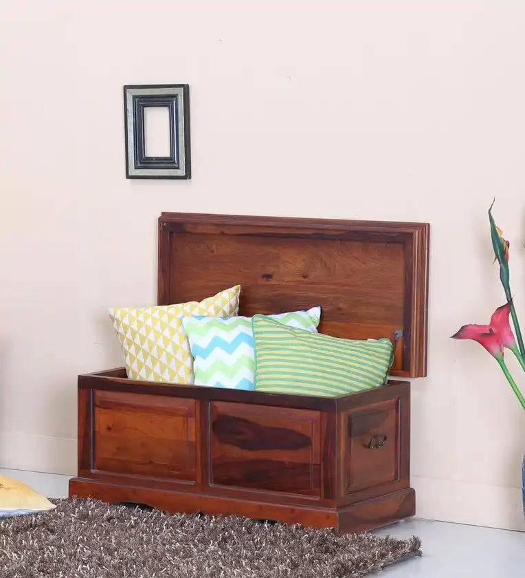 Saffron Wooden Trunk Box for Living Room in Honey Oak Finish
