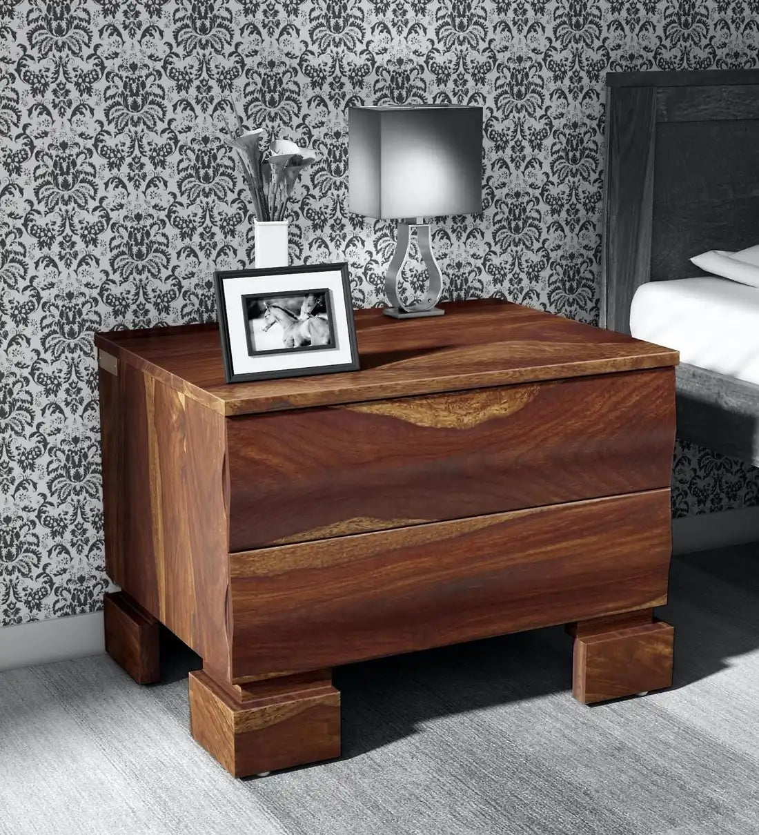 Wave Solid Wood Bedside Table