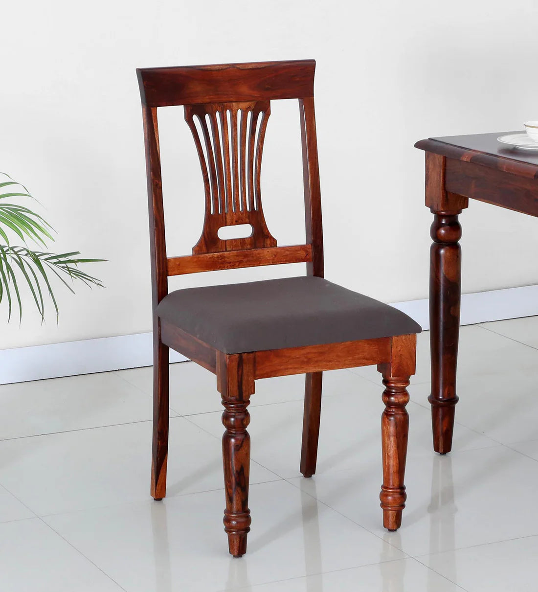 Sheerel Solid Wood Dining Chair (Set of 2) brown floral upholstery In Honey Oak Finish - By Rajwada - Rajwada Furnish