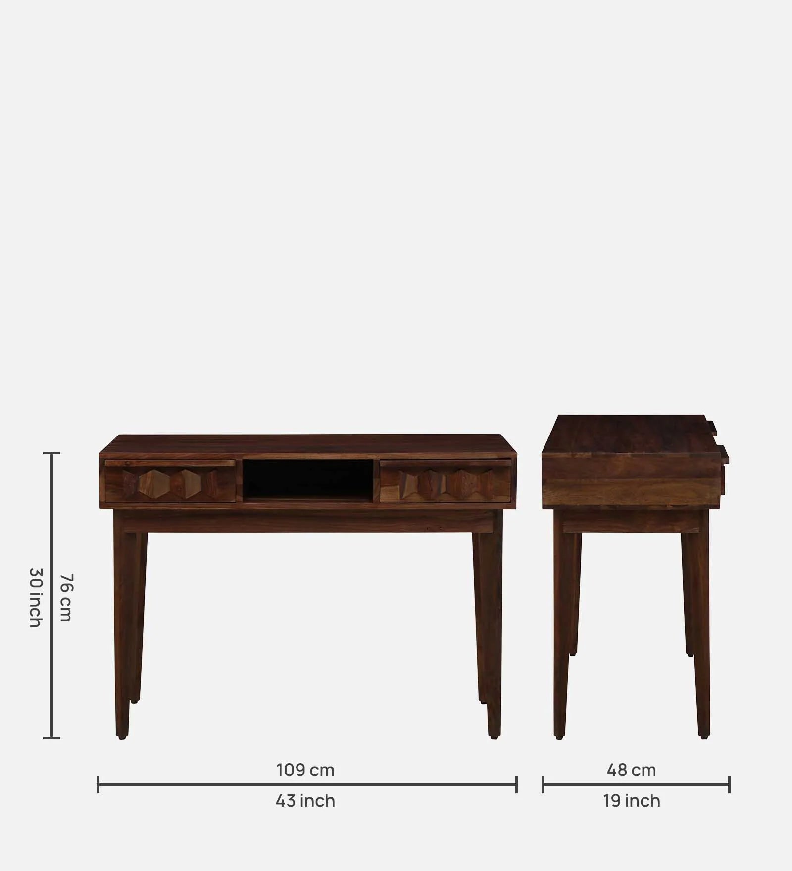 Alford Solid Wood Writing Table With 2 Drawer 1 Shelf in Provincial Teak Finish by Rajwada - Rajwada Furnish