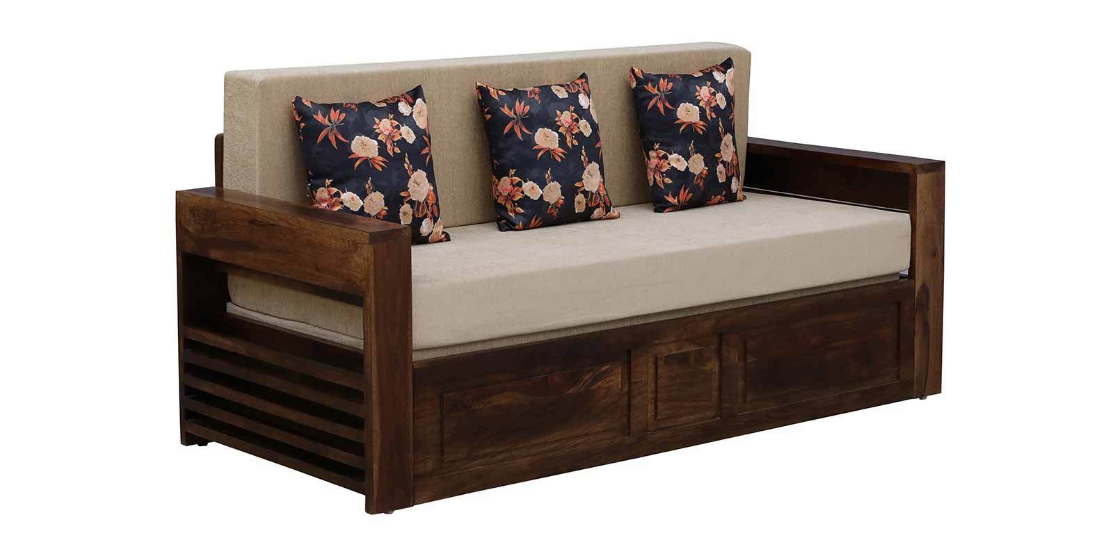 Kapri Solid Wood 3 Seater Sofa cum Bed in Provincial Teak Finish by Rajwada - Rajwada Furnish