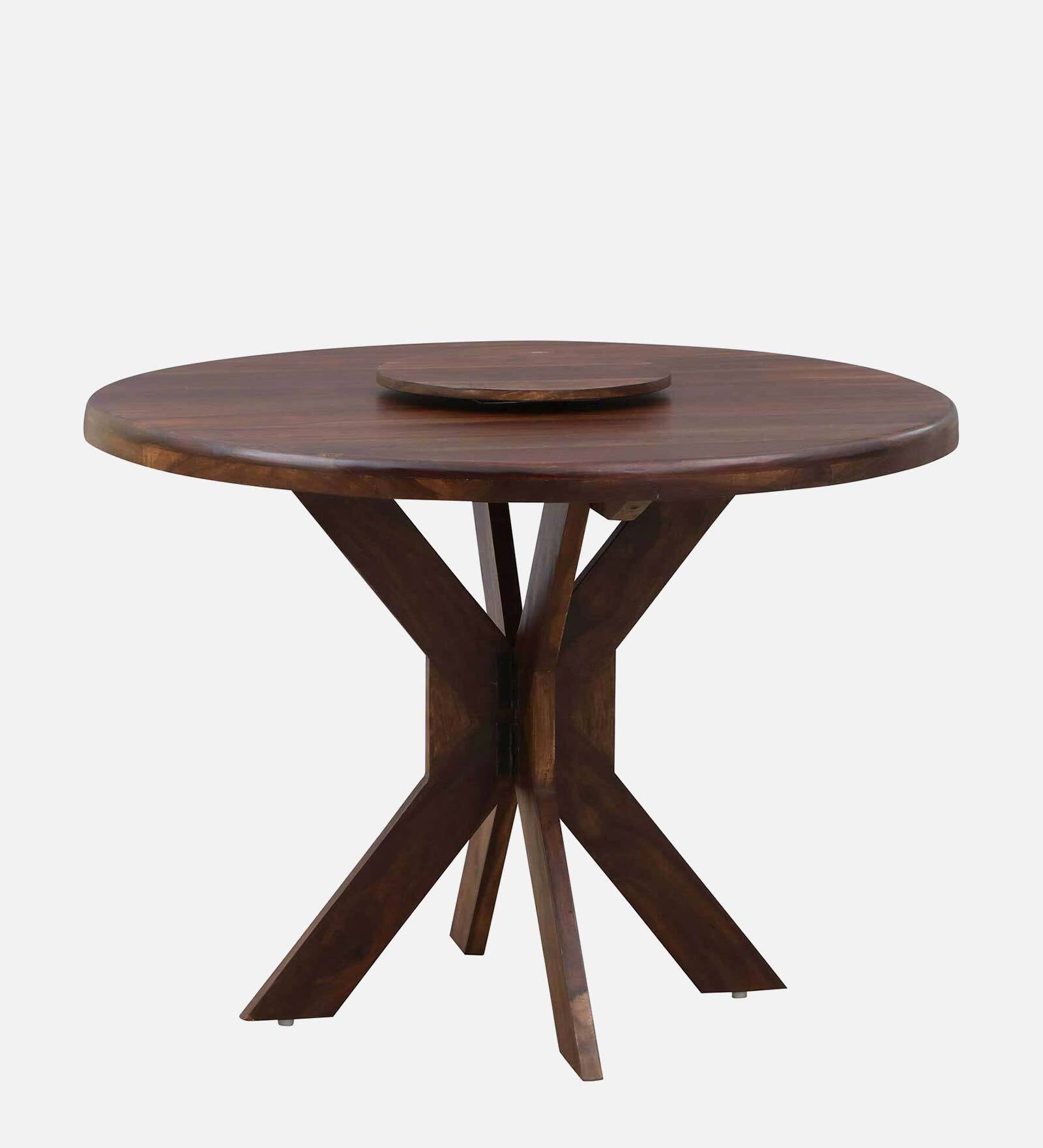 Drew Solid Wood 4 Seater Dining Table with Lazy Susan Top in Provincial Teak Finish by Rajwada - Rajwada Furnish