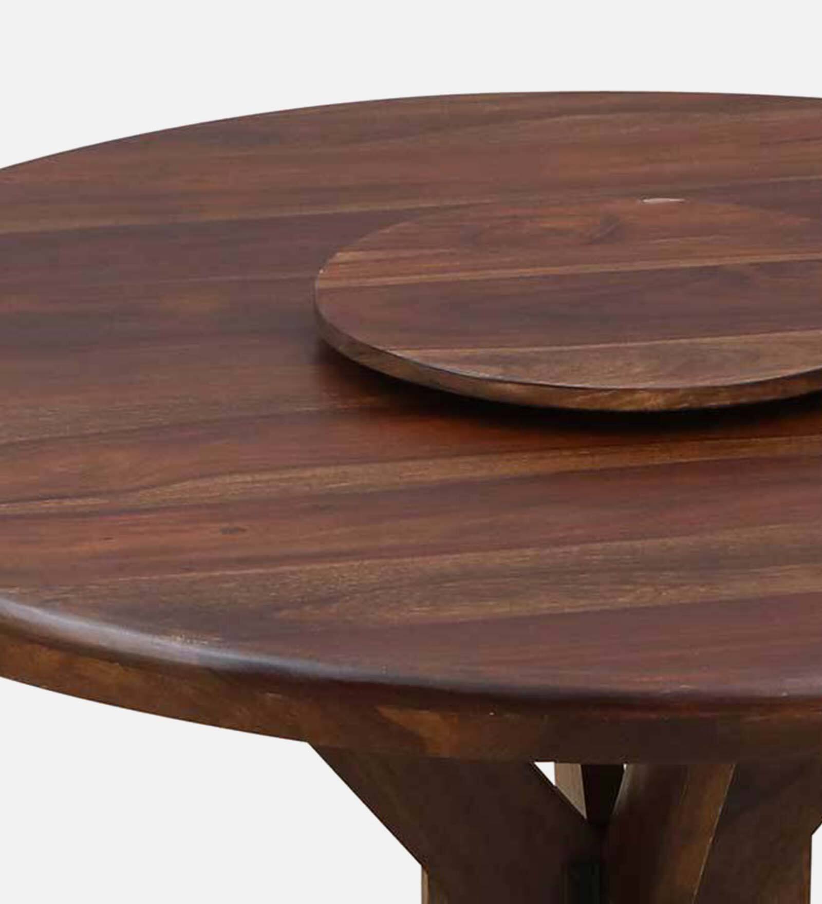 Drew Solid Wood 4 Seater Dining Table with Lazy Susan Top in Provincial Teak Finish by Rajwada - Rajwada Furnish