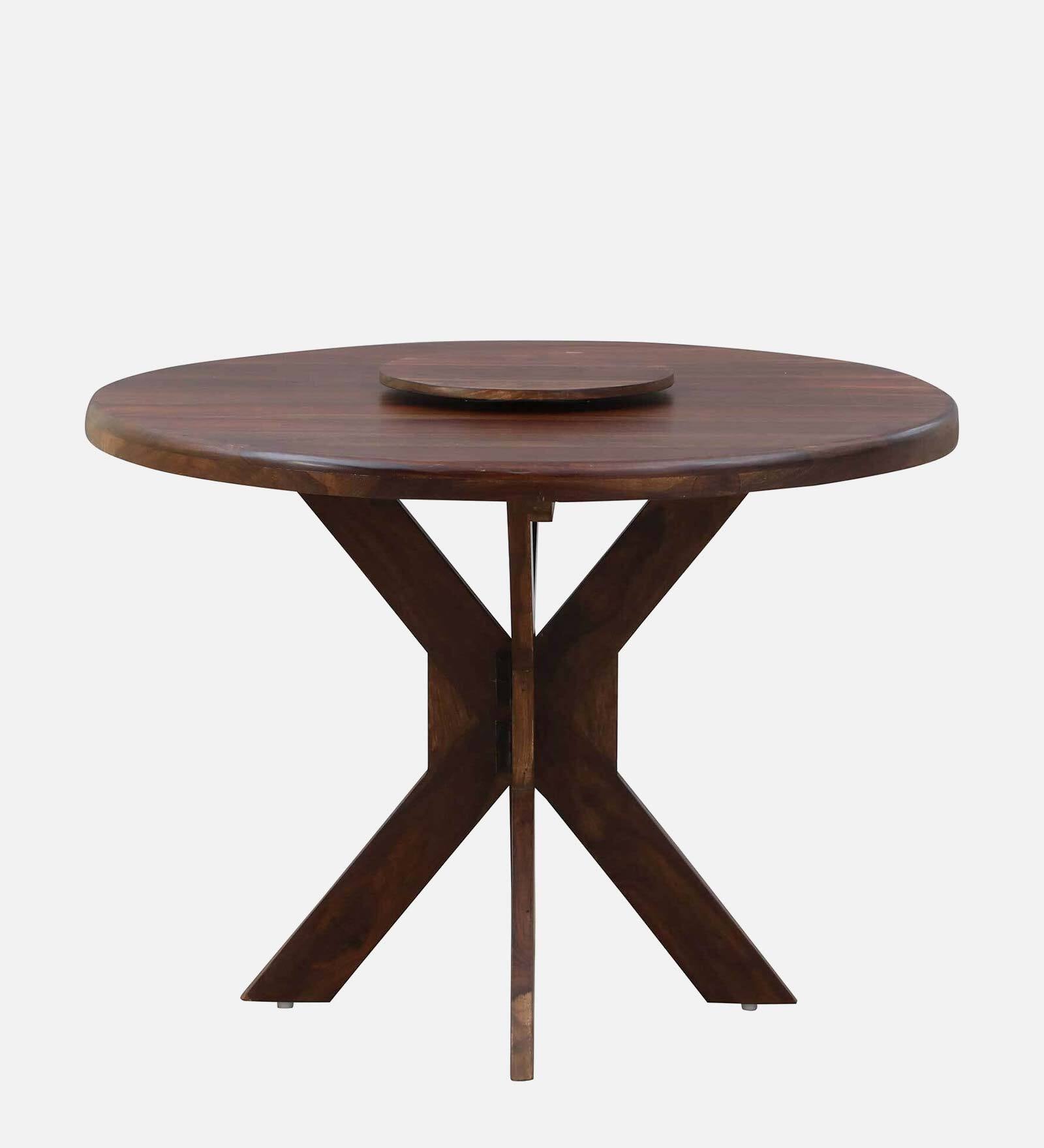 Drew Solid Wood 4 Seater Dining Table with Lazy Susan Top in Provincial Teak Finish by Rajwada - Rajwada Furnish