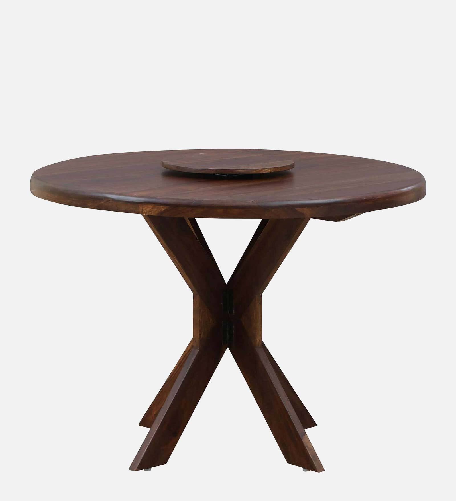 Drew Solid Wood 4 Seater Dining Table with Lazy Susan Top in Provincial Teak Finish by Rajwada - Rajwada Furnish