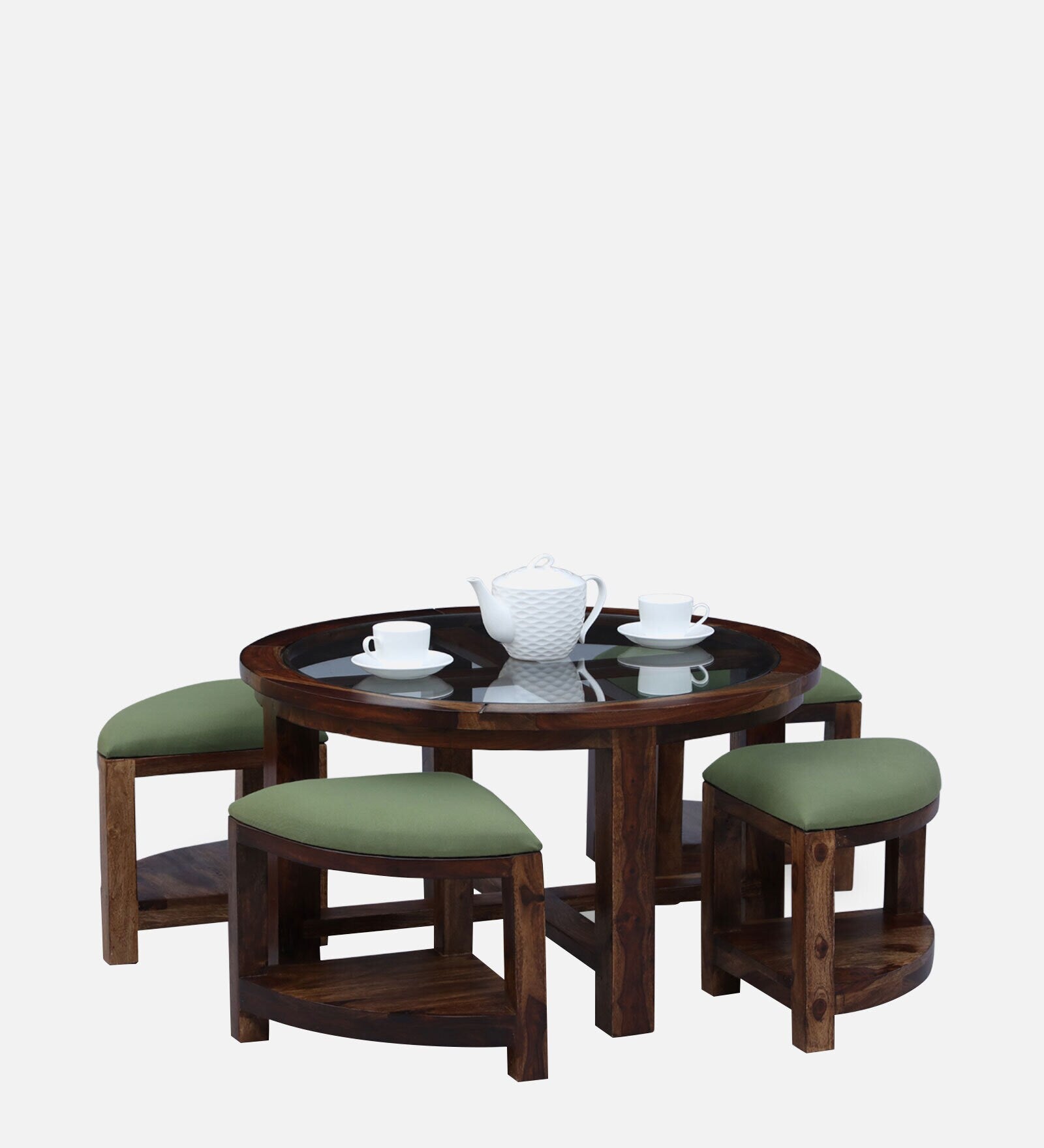 Floyd Solid Wood 4 Seater Coffee Table Set with Cushioned Seat in Provincial Teak Finish by Rajwada - Rajwada Furnish