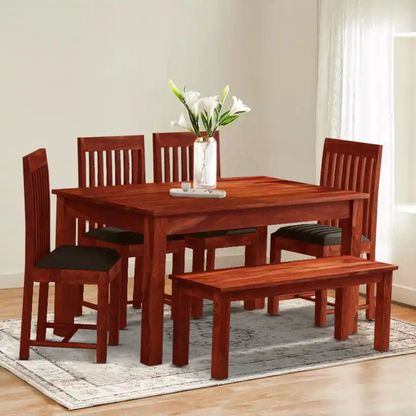 Peter Sheesham Wood 6 Seater Dining Sets with Bench