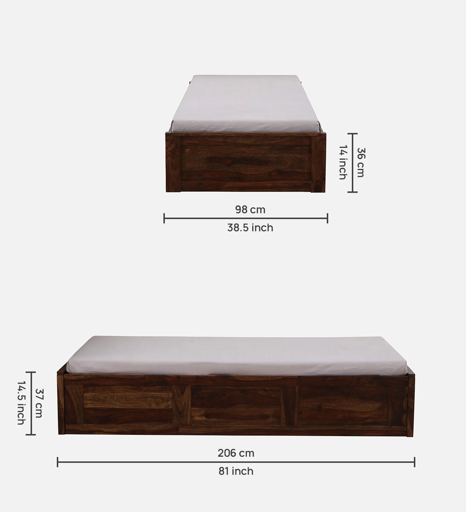 Divyam Sheesham Wood Single Bed In Provincial Teak Finish With Box Storage by Rajwada - Rajwada Furnish