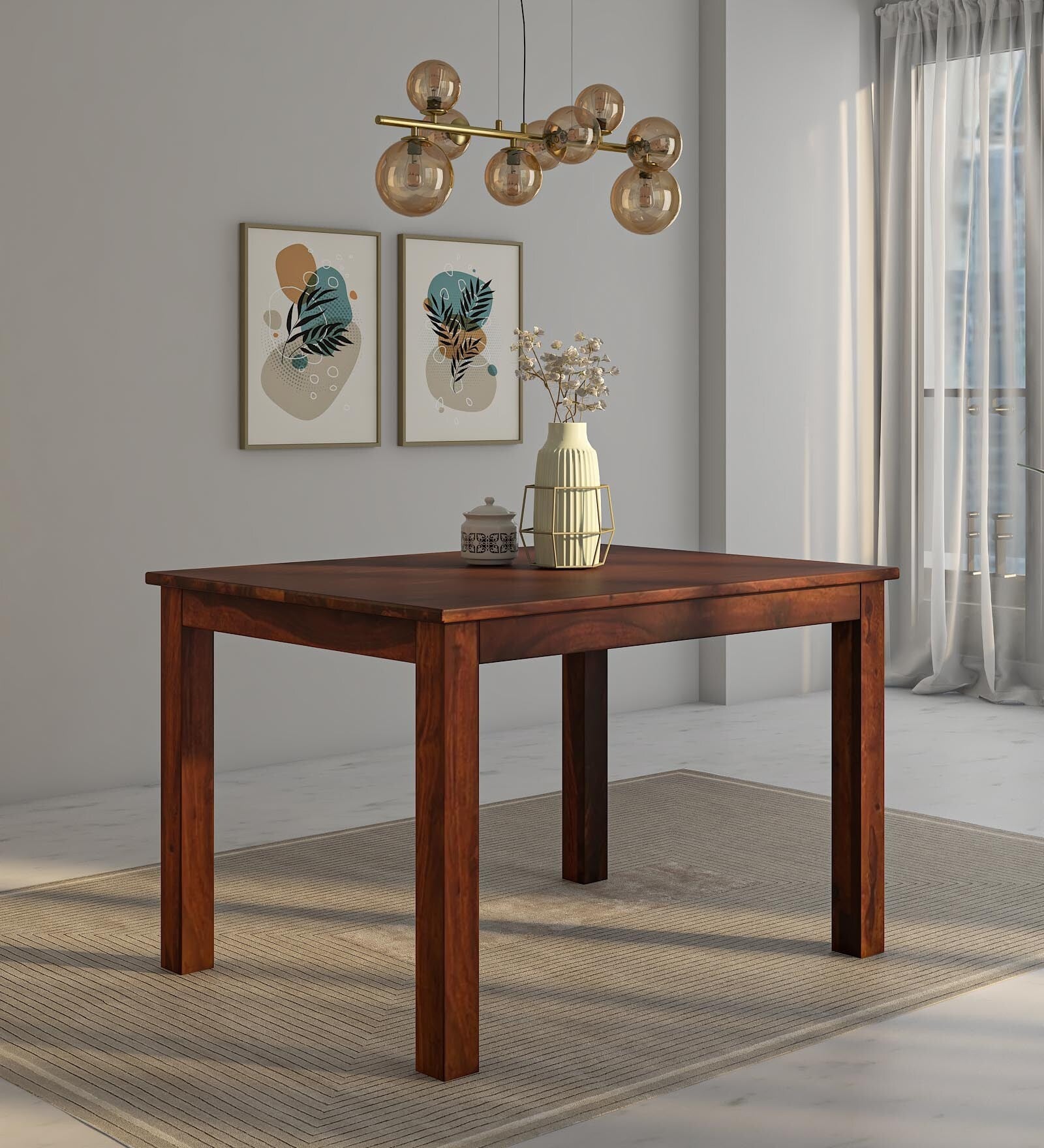 Oslo Solid Wood 4 Seater Dining Table In Honey Oak Finish By Rajwada - Rajwada Furnish