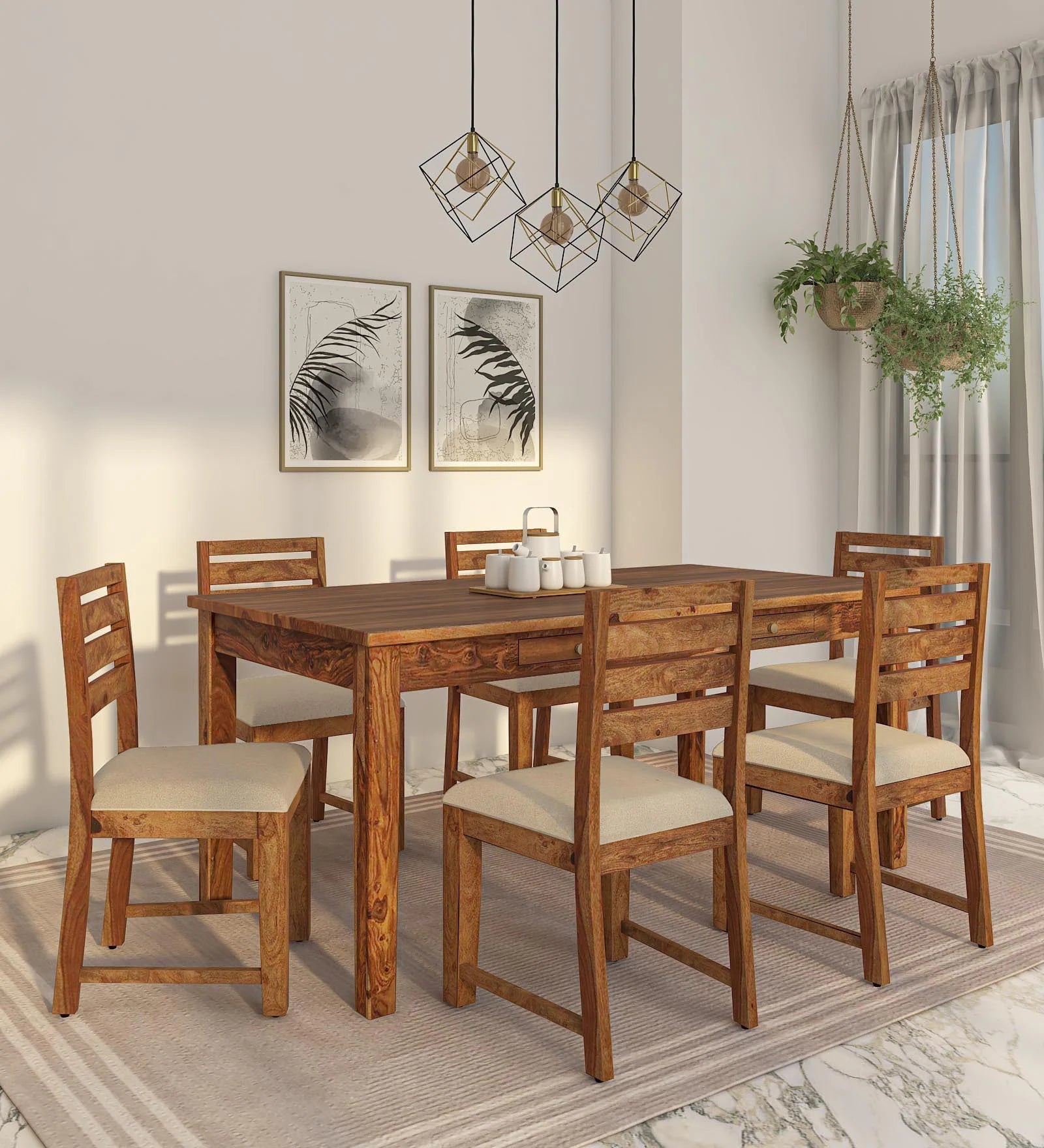 OsloSolid Wood 6 Seater Dining Set In Rustic Teak Finish By Rajwada - Rajwada Furnish