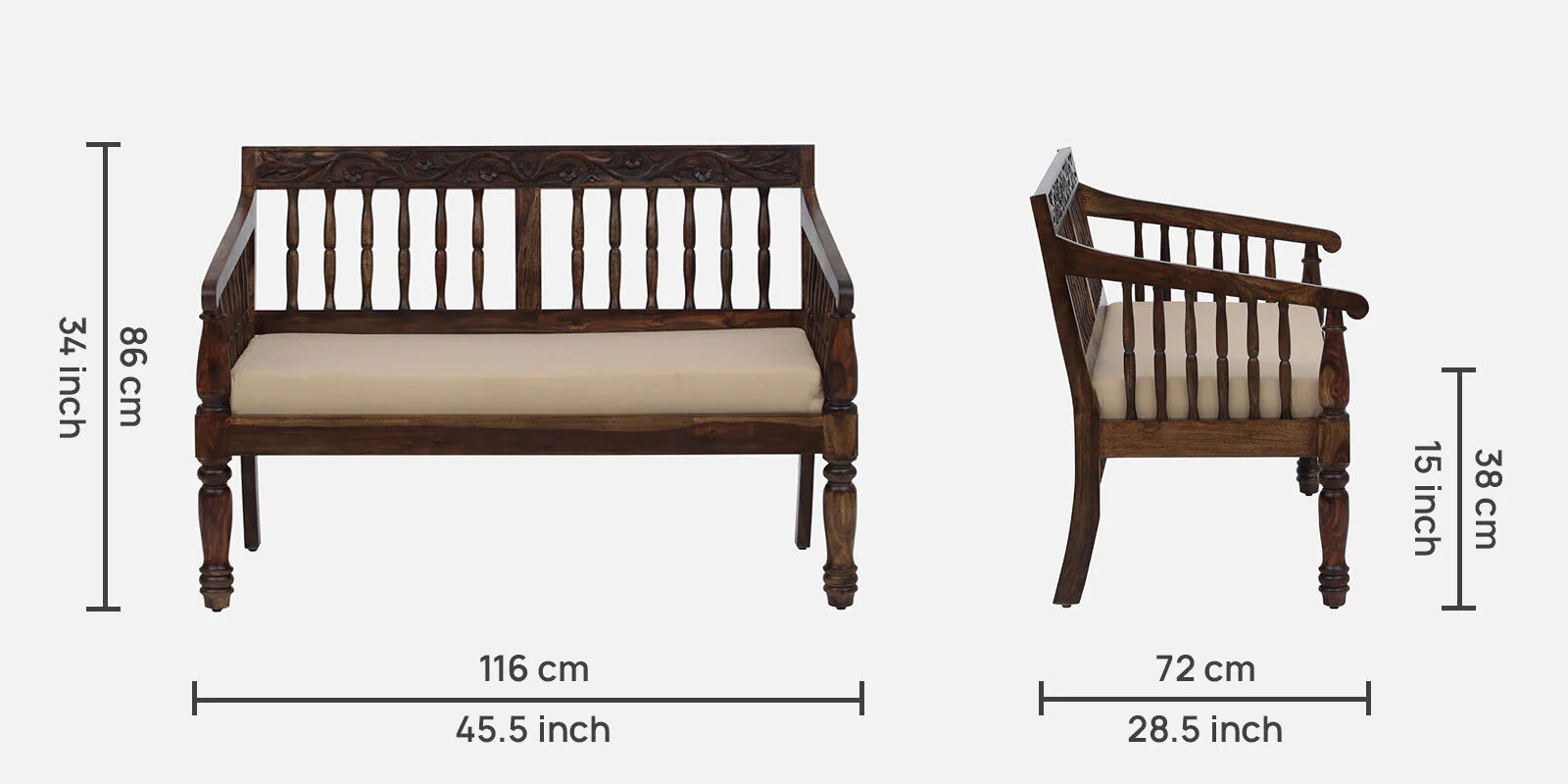 Macelina Solid Wood 2 Seater Sofa In Provincial Teak Finish By Rajwada - Rajwada Furnish