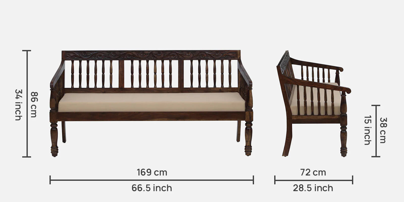 Macelina Solid Wood 3 Seater Sofa In Provincial Teak Finish By Rajwada - Rajwada Furnish