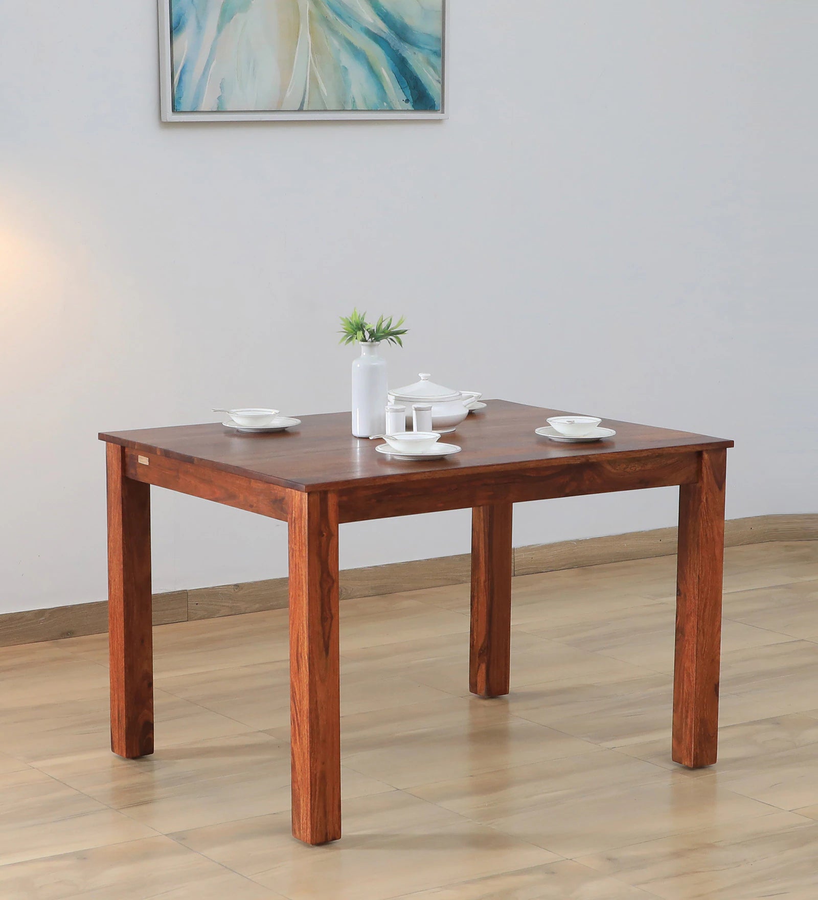 Saho Solid Wood 4 Seater Dining Table In Classic Honey Finish By Rajwada - Rajwada Furnish