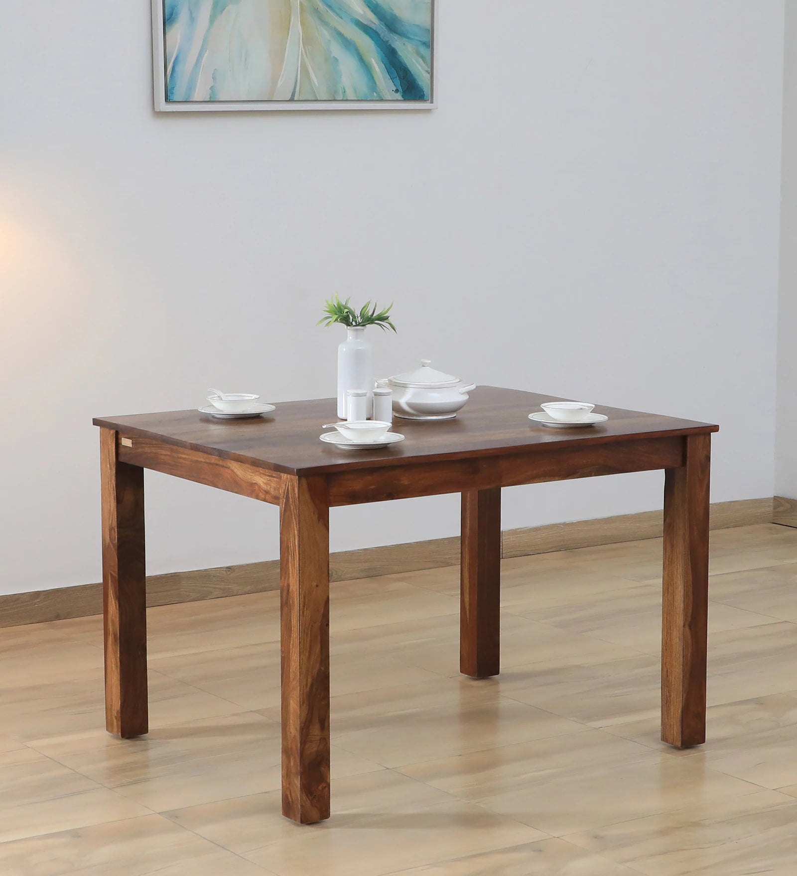 Saho Solid Wood 4 Seater Dining Table In Walnut Finish By Rajwada - Rajwada Furnish