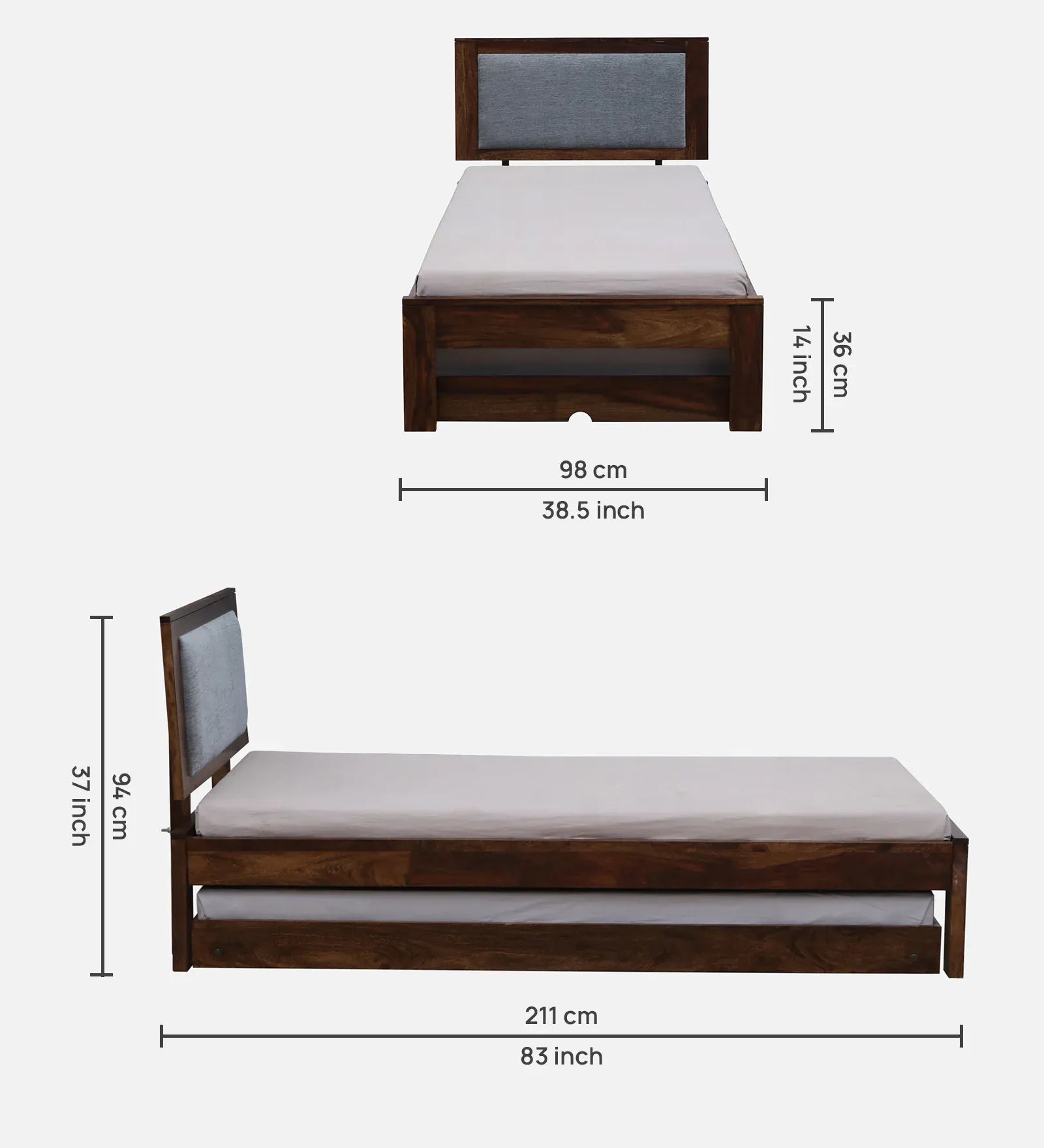 Mukund Sheesham Wood Single Bed With Trundle