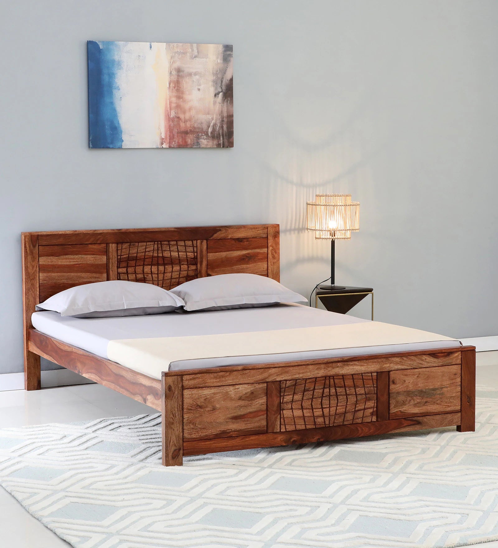 Harmonia Solid Wood Bed In Rustic Teak Finish By Rajwada - Rajwada Furnish
