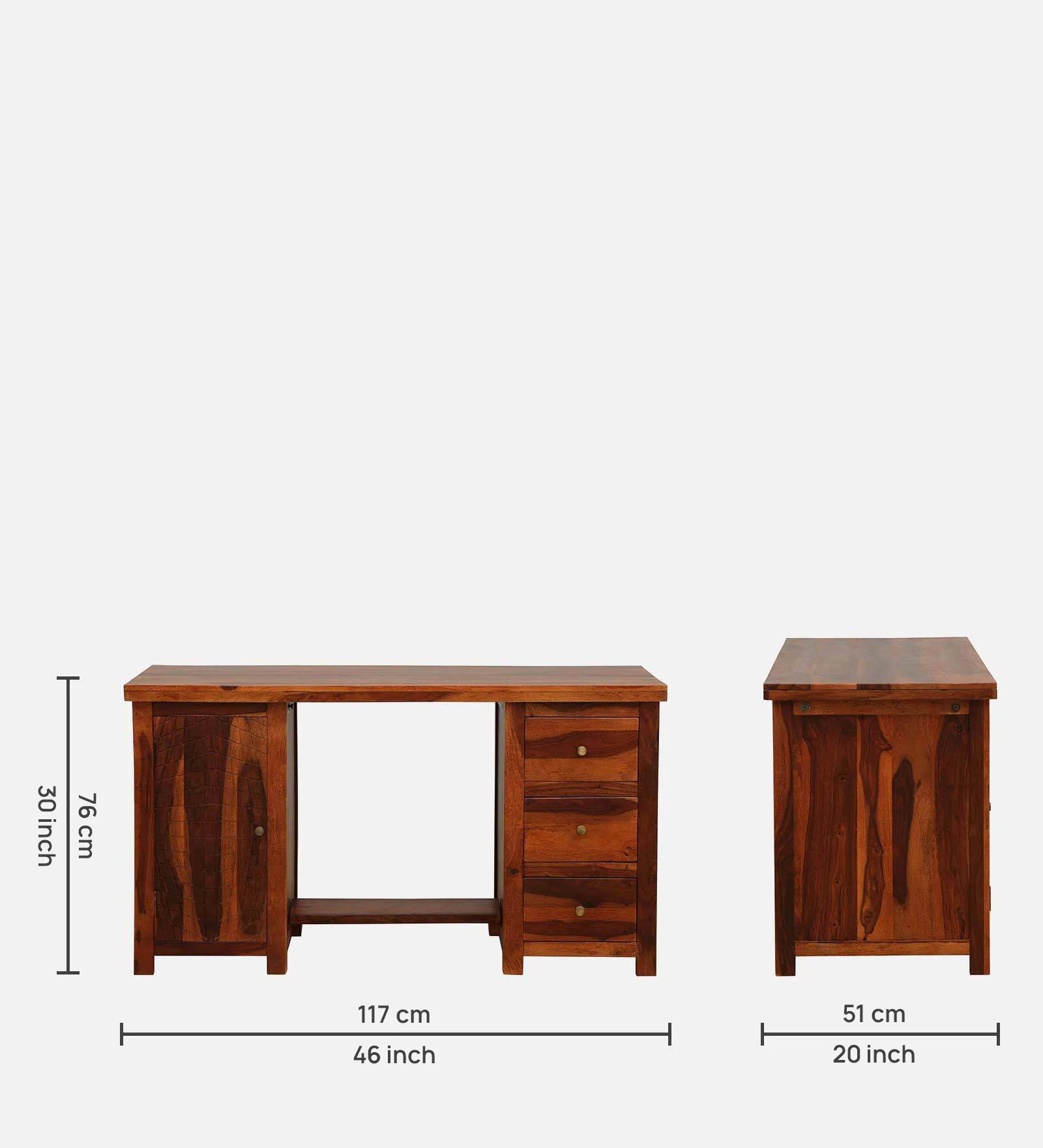 Harmonia Solid Wood Study Table In Honey Oak Finish By Rajwada - Rajwada Furnish