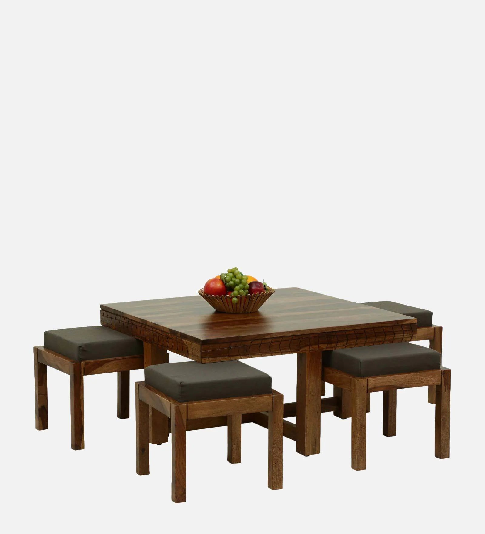 Harmonia Solid Wood Nesting Coffee Table Set In Rustic Teak Finish By Rajwada - Rajwada Furnish