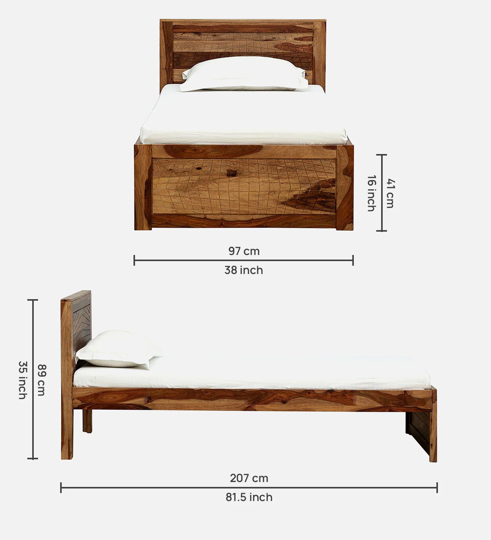 Harmonia Solid Wood Single Bed In Rustic Teak Finish By Rajwada - Rajwada Furnish