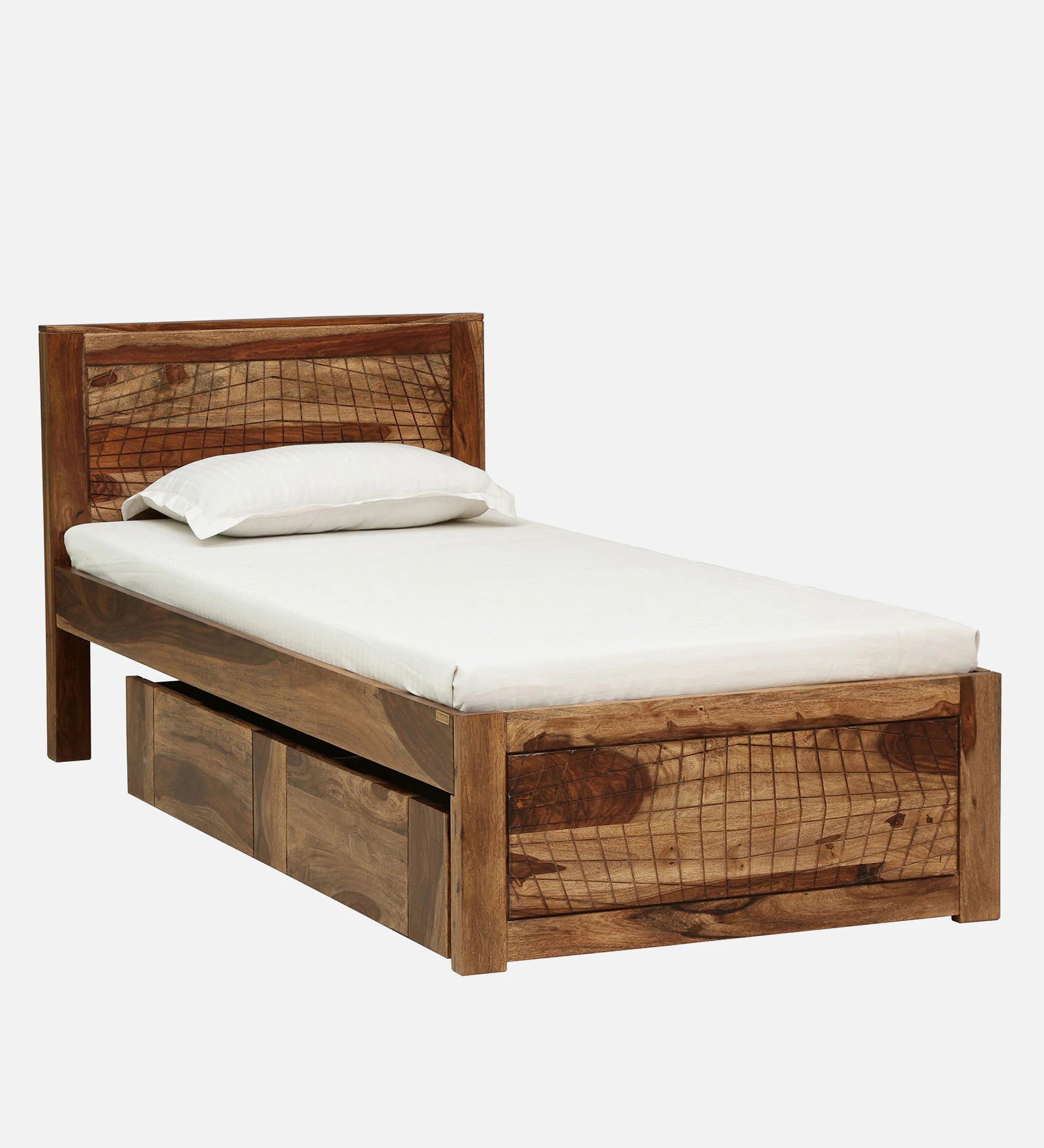 Harmonia Solid Wood Single Bed With Drawer Storage In Rustic Teak Finish By Rajwada - Rajwada Furnish