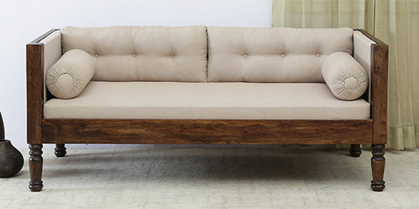 Penza Solid Wood 3 Seater Sofa In Provincial Teak Finish By Rajwada - Rajwada Furnish