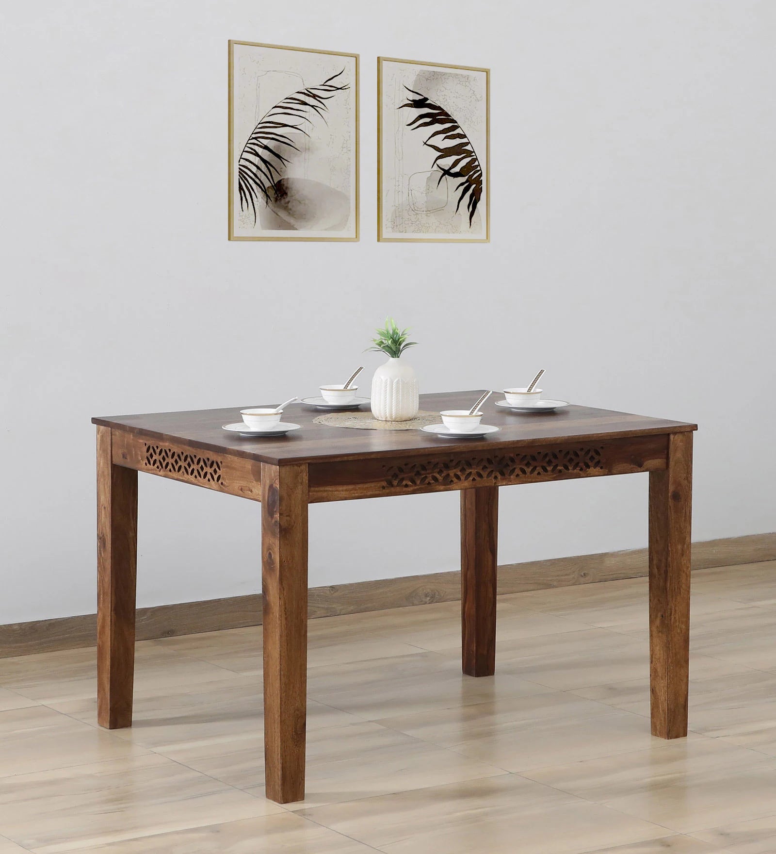 Penza Solid Wood 4 Seater Dining Table In Provincial Teak Finish By Rajwada - Rajwada Furnish