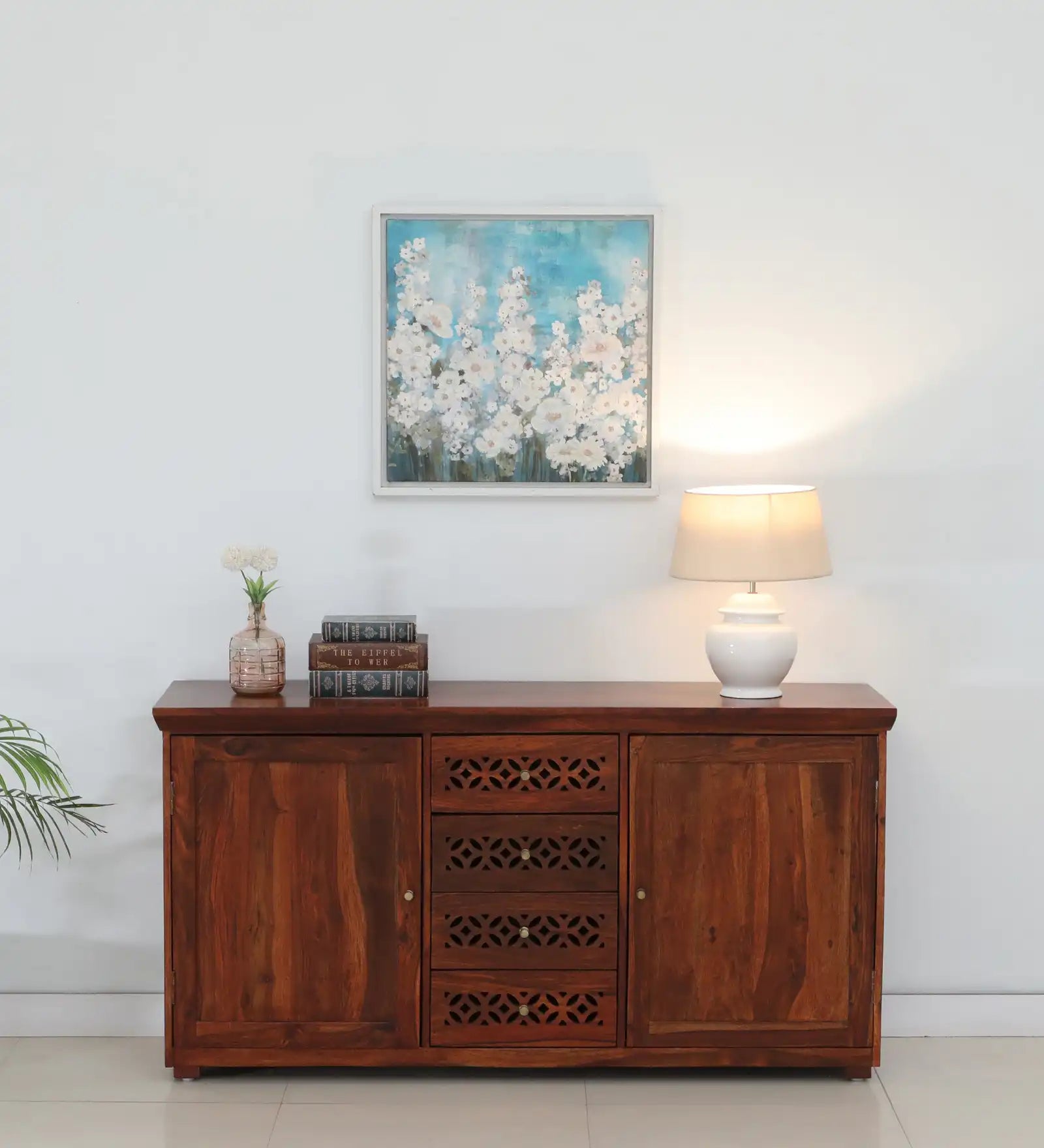 Penza Solid Wood Sideboard In Honey Oak Finish By Rajwada