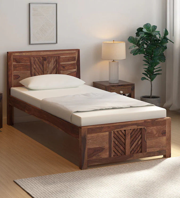 Elista Solid Wood Single Bed In Rustic Teak Finish By Rajwada - Rajwada Furnish