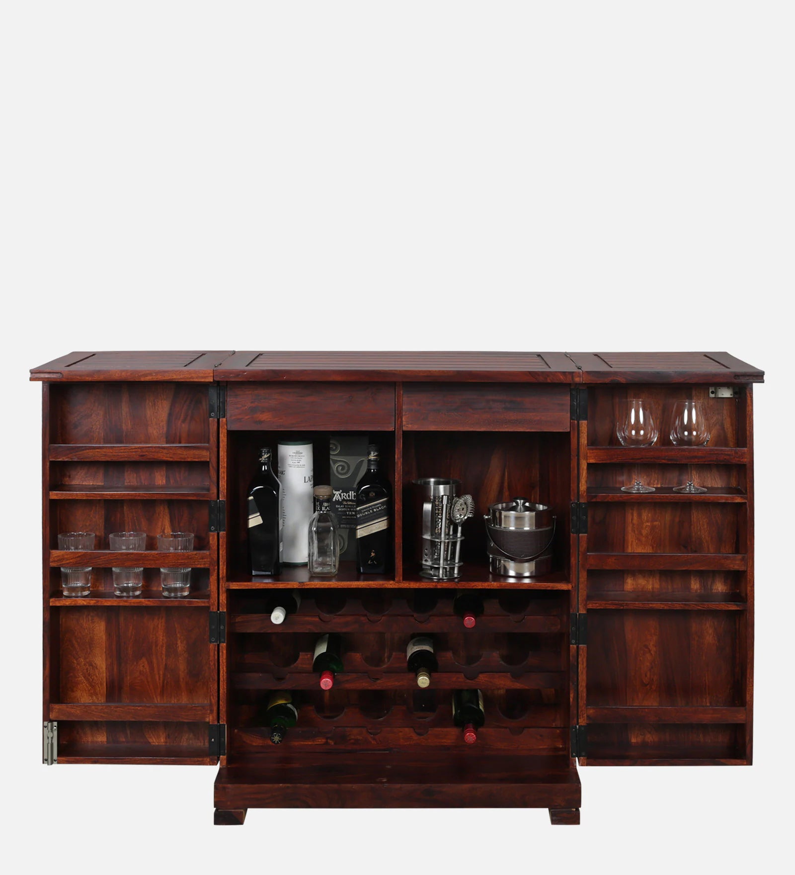 Moscow Solid Wood Bar Cabinet In Honey Oak Finish By Rajwada - Rajwada Furnish