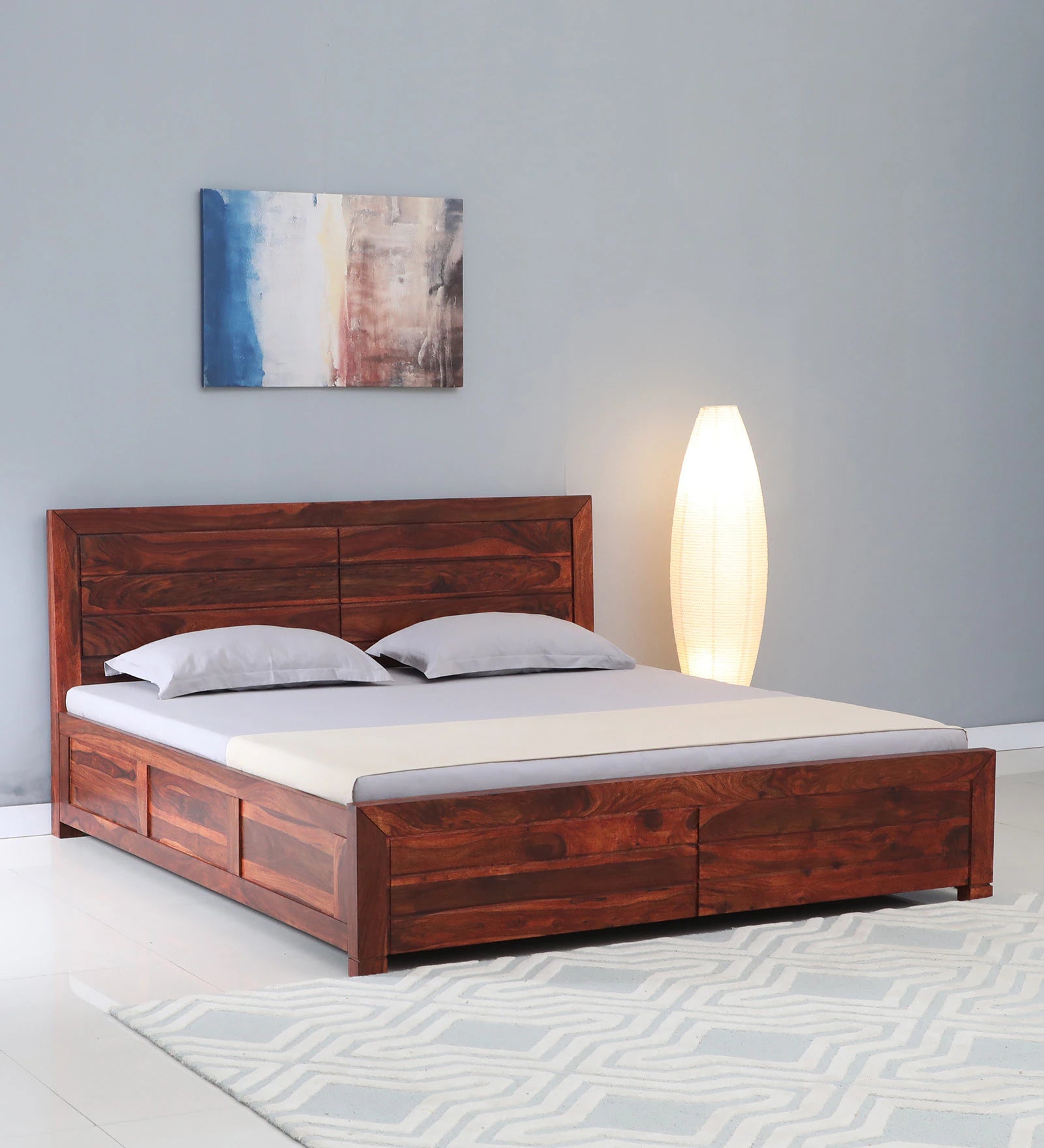 Moscow Solid Wood Bed With Box Storage In Honey Oak Finish By Rajwada - Rajwada Furnish