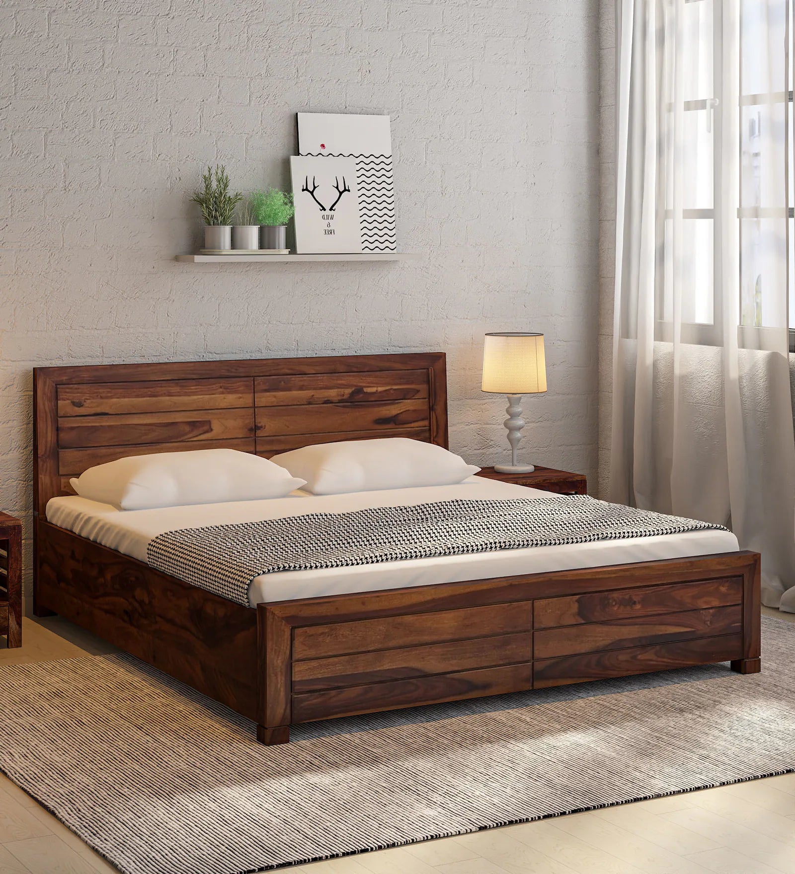 Moscow Solid Wood Bed With Box Storage In Provincial Teak Finish By Rajwada - Rajwada Furnish