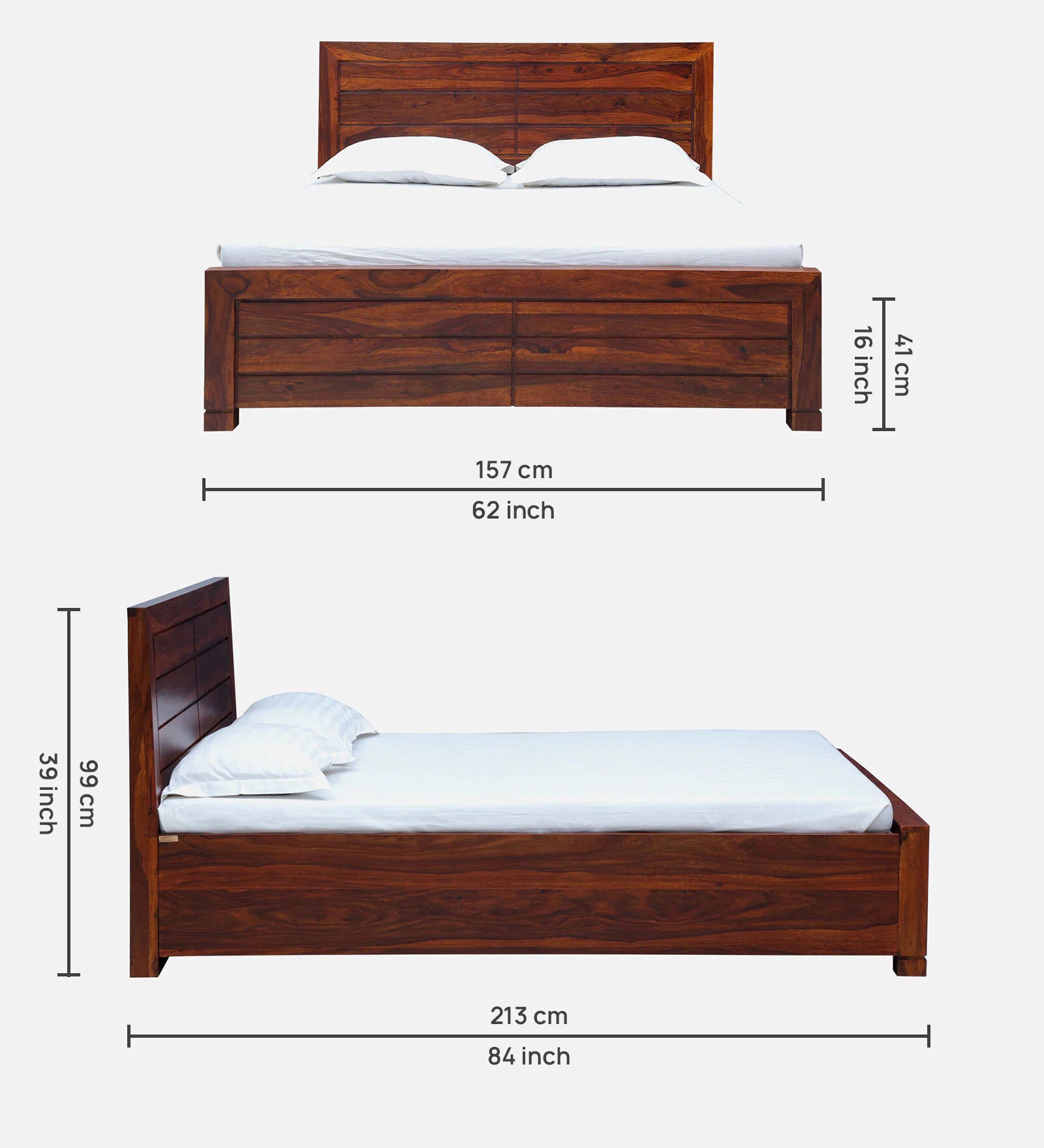 Moscow Solid Wood Queen Size Bed With Box Storage In Honey Oak Finish By Rajwada - Rajwada Furnish