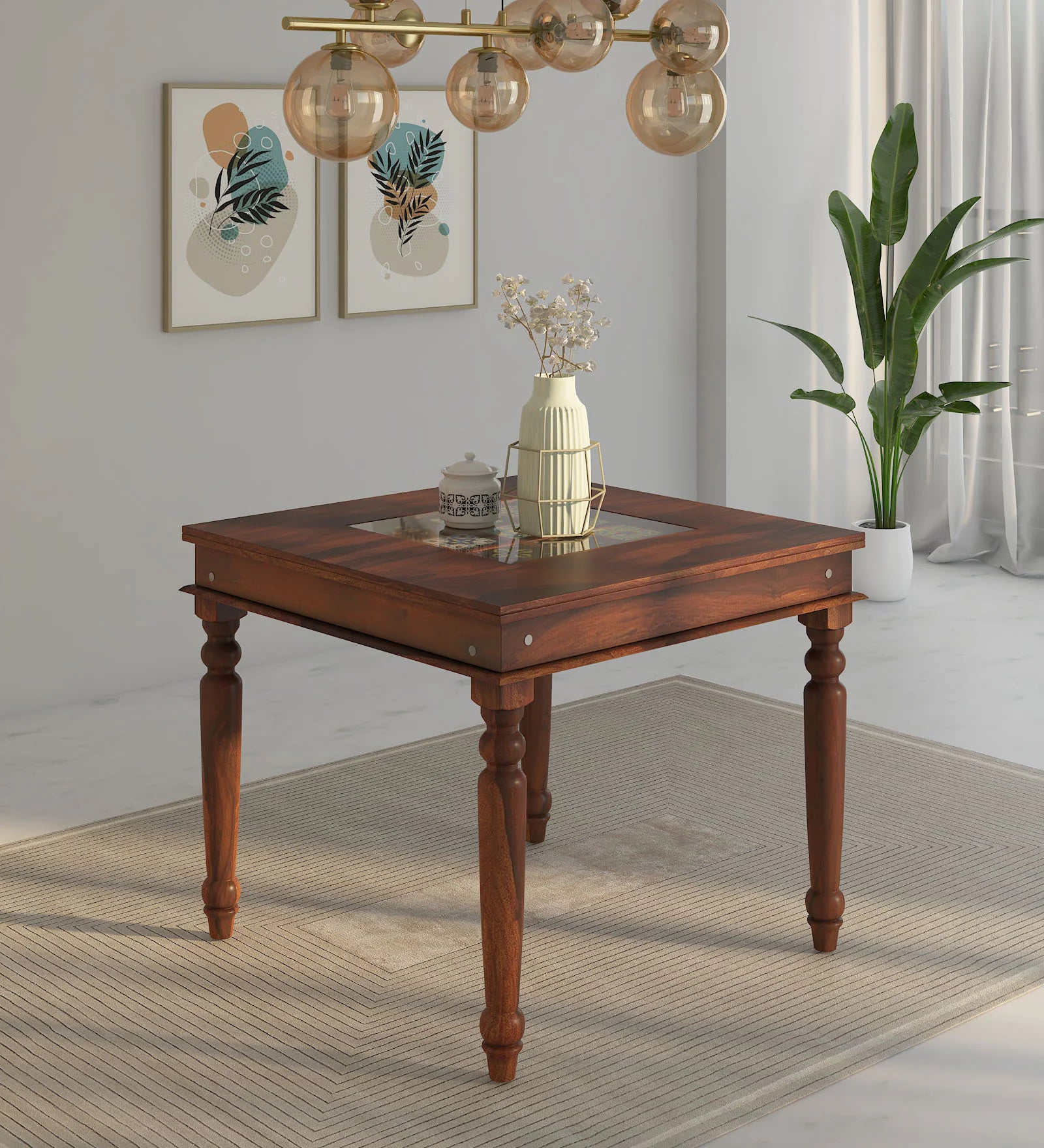 Anamika Sheesham Wood 4 Seater Dining Table In Honey Oak Finish by Rajwada - Rajwada Furnish